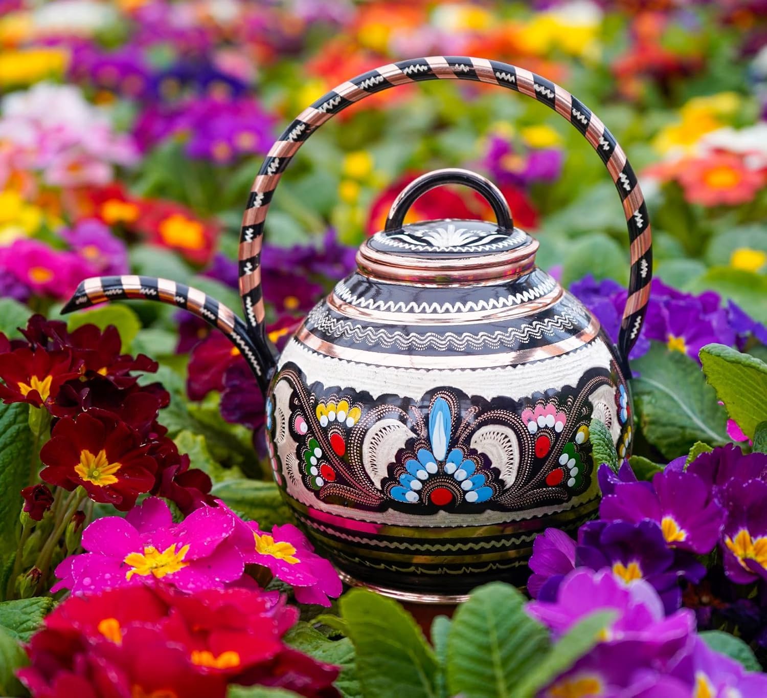 Kupferblumengießkanne, handgefertigter Gießtopf, Mini-Pflanzengießtopf, Kupferkrug, Gießkanne für Blumen (handbemalt)