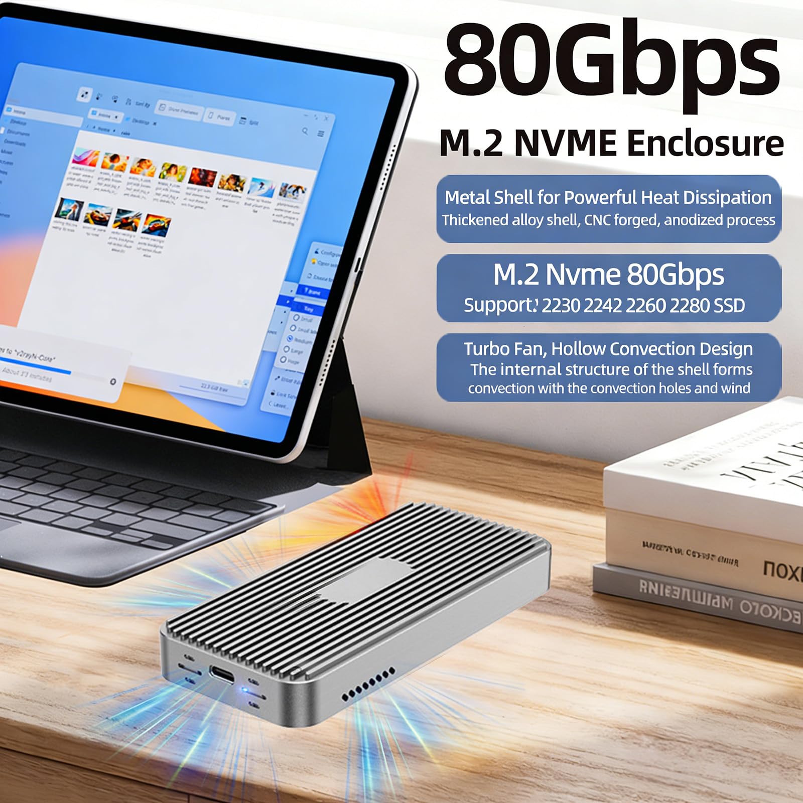 Scatola di alluminio Drive Enclosure con tecnologia THD 5 e trasferimento 80Gbps Ampia Compatibilità Drive Case Sottile Custodia rigida