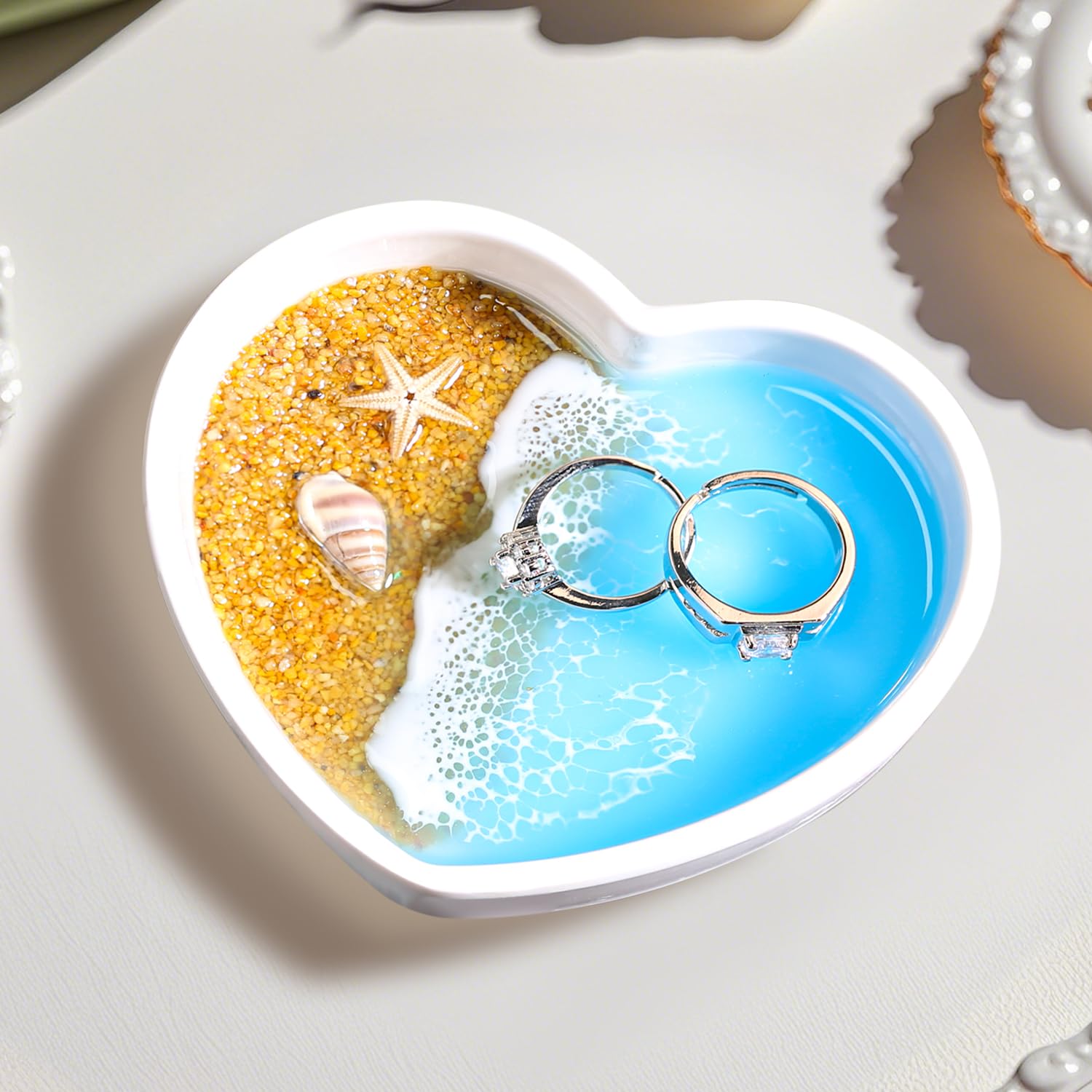 Resin Jewelry Dish,Handmade Coastal Ocean Decor Ring Dish for Rings Earrings Necklaces Bracelet Watch Keys, Engagement Gifts for Women,Mother's Day Birthday Gifts for Her