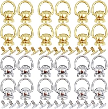 30Pcs Brass Rivet Button Ball Studs Rivets D Ring 360 Rotatable for DIY Leather Collar Belt Handbag Shoes Case Motorcycle Jeans Brass Rivets ect