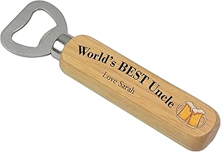 Worlds Best Uncle Dad Grandad Gifts - PERSONALISED Wooden Beer Bottle Opener Gifts for Uncle, Dad, Grandad, Brother, Husband, Boyfriend - Birthday, Christmas, Fathers Day Gifts for Uncle - ANY NAME
