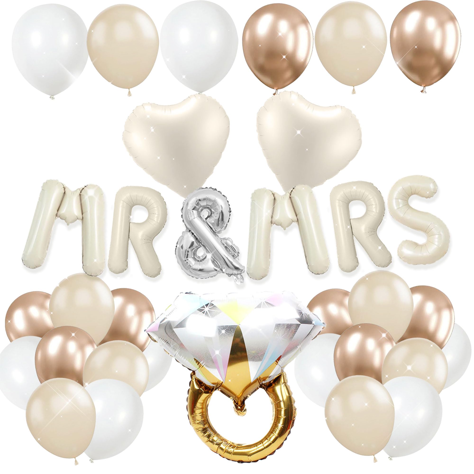 Boho Gold White Mr & Mrs Banner Engaged Decorations Engagement Announcement Signs Balloons Engaged Banner Ring Balloon White Gold