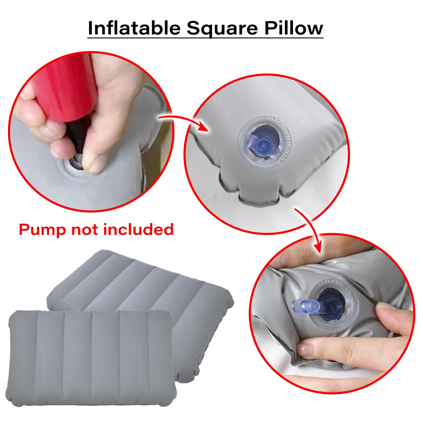 LiXiongBao Paquete de 2 almohadas inflables ultraligeras de color gris para senderismo, camping, viajes, siesta, escritorio, soporte lumbar y cuello