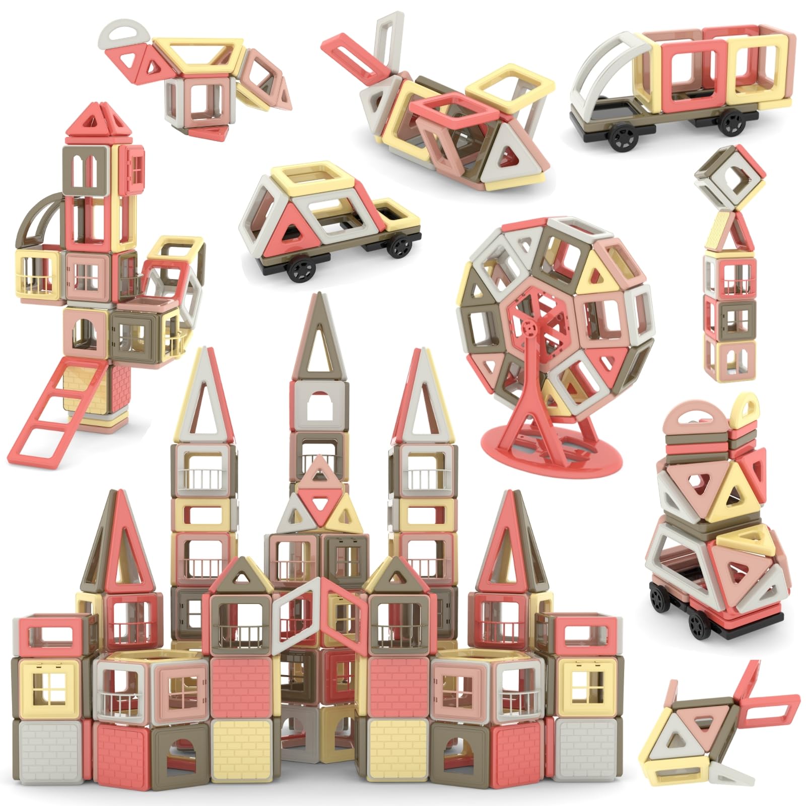 ASOK Magnetic Tiles Building Blocks STEM Toys for Kids 169 Piece Educational Construction Set with Storage Bag Creative Learning Gift for Boys & Girls Ages 3+