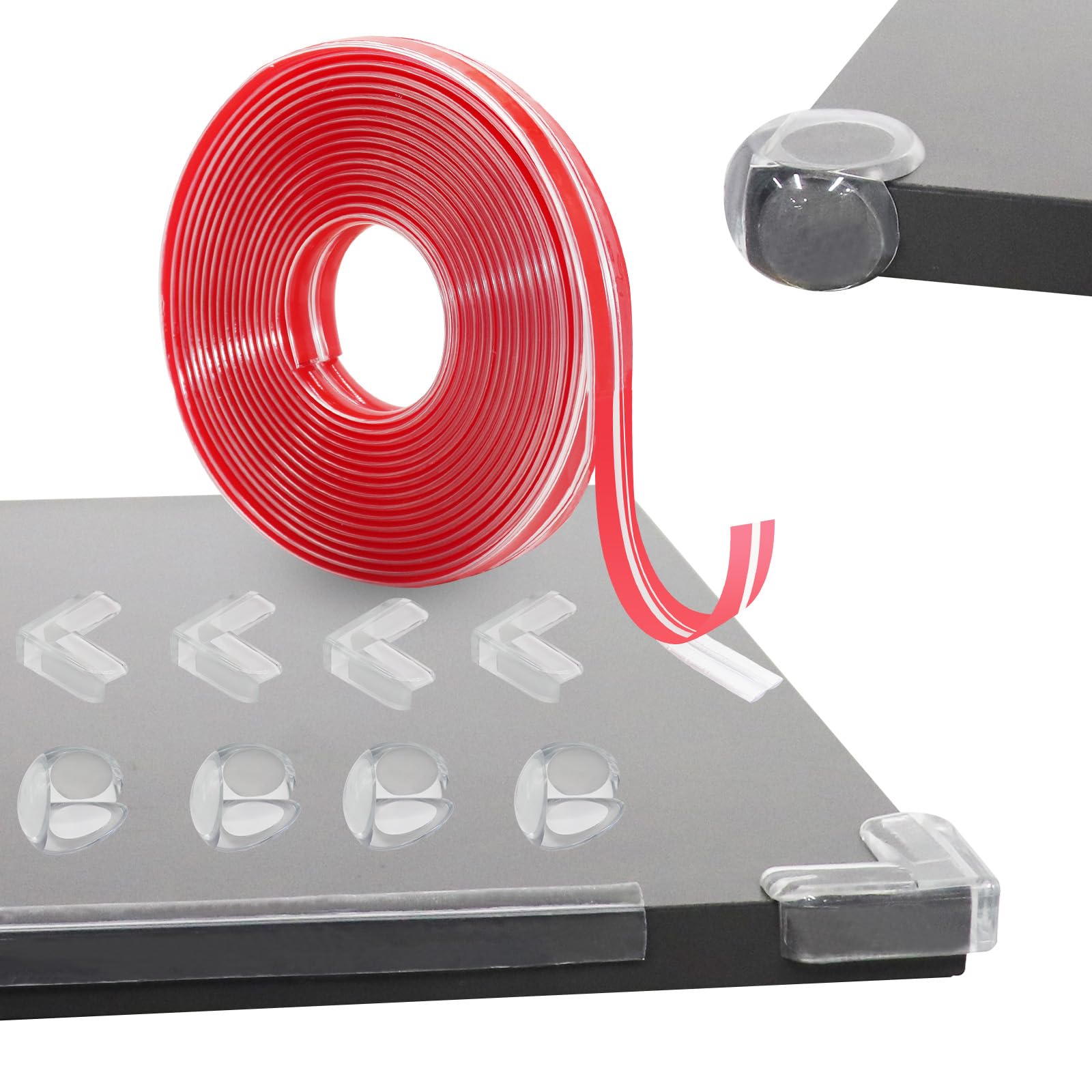 5M/16.4ft Baby Proofing Corner Guards, Pre-Taped Adhesive Baby Proofing Edge Protector Strip with Corner Protectors for Table, Drawers, Cabinets, Furniture