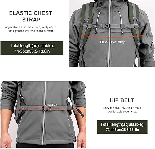 Miniatura 3 de Mochila de senderismo de 40 L de Mountaintop, mochila ligera de viaje para hombres y mujeres, mochila para acampar al aire libre y hacer senderismo