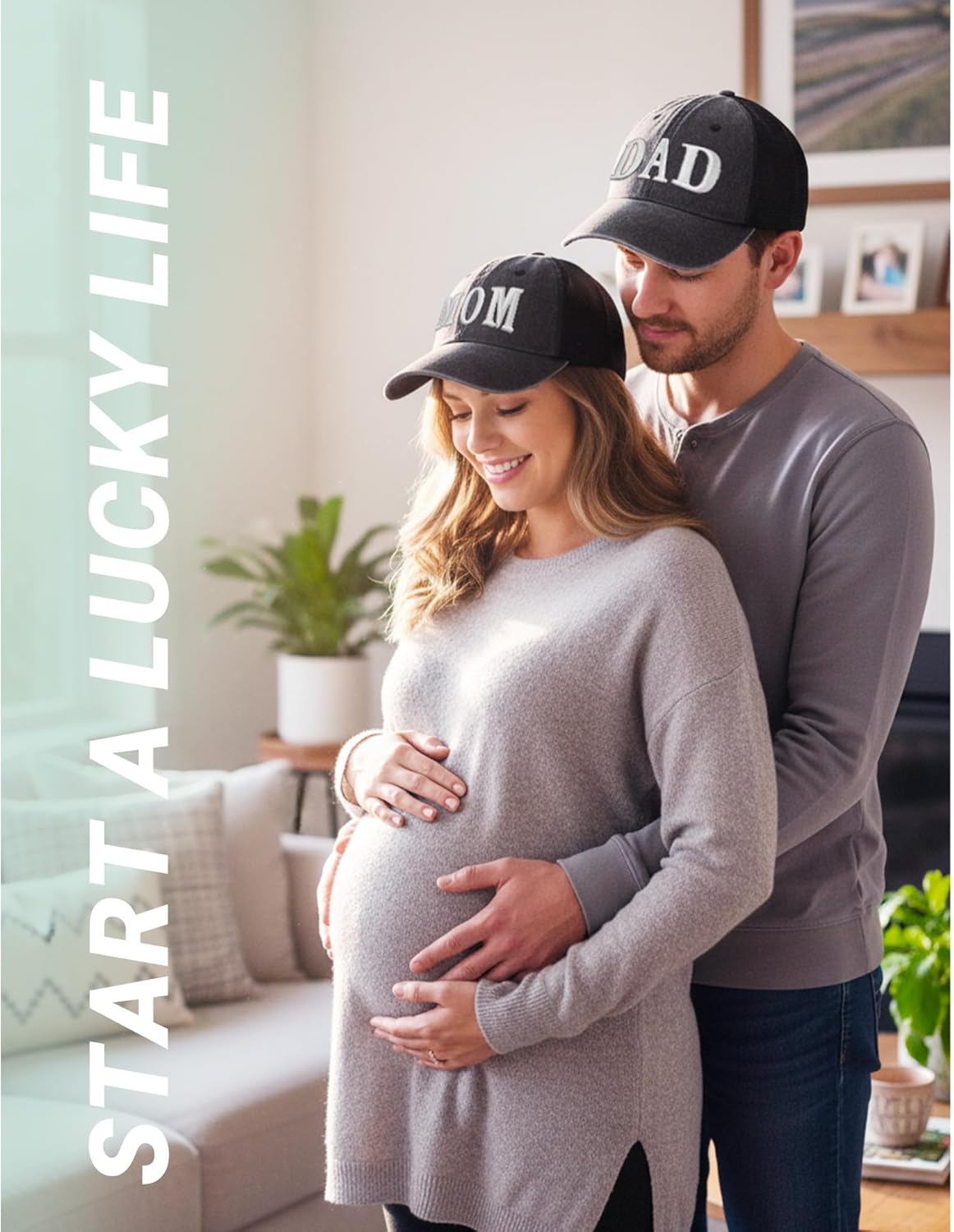 Mom and Dad Hats for New Parents Gifts,Pregnancy Announcement Unconstructed Mesh Caps for Couples - Image 6