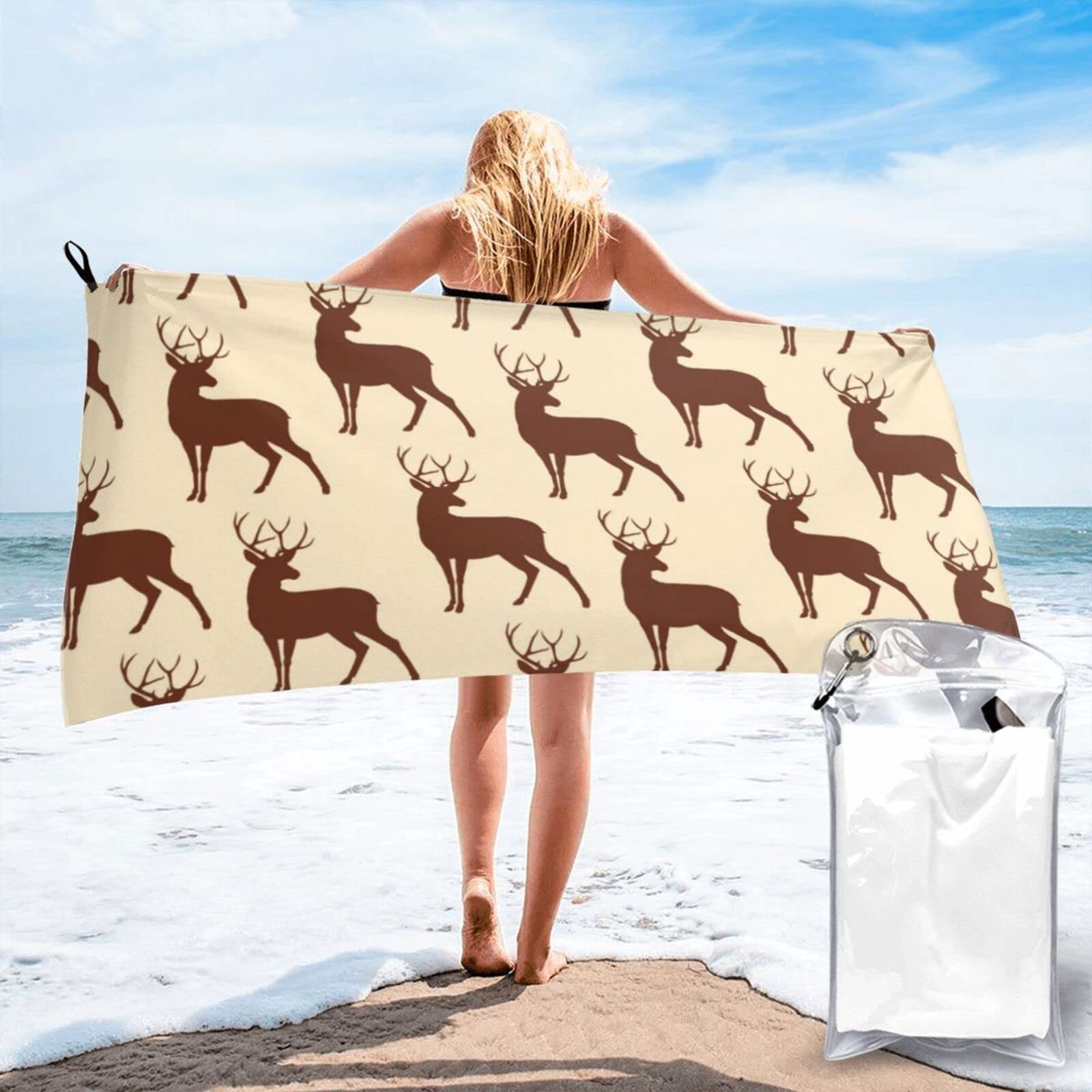Lawenp Moose Microfiber Beach Towel Adults Large Quick Drying Bath Towel Travel Towels with Pouch 27.5"x55"