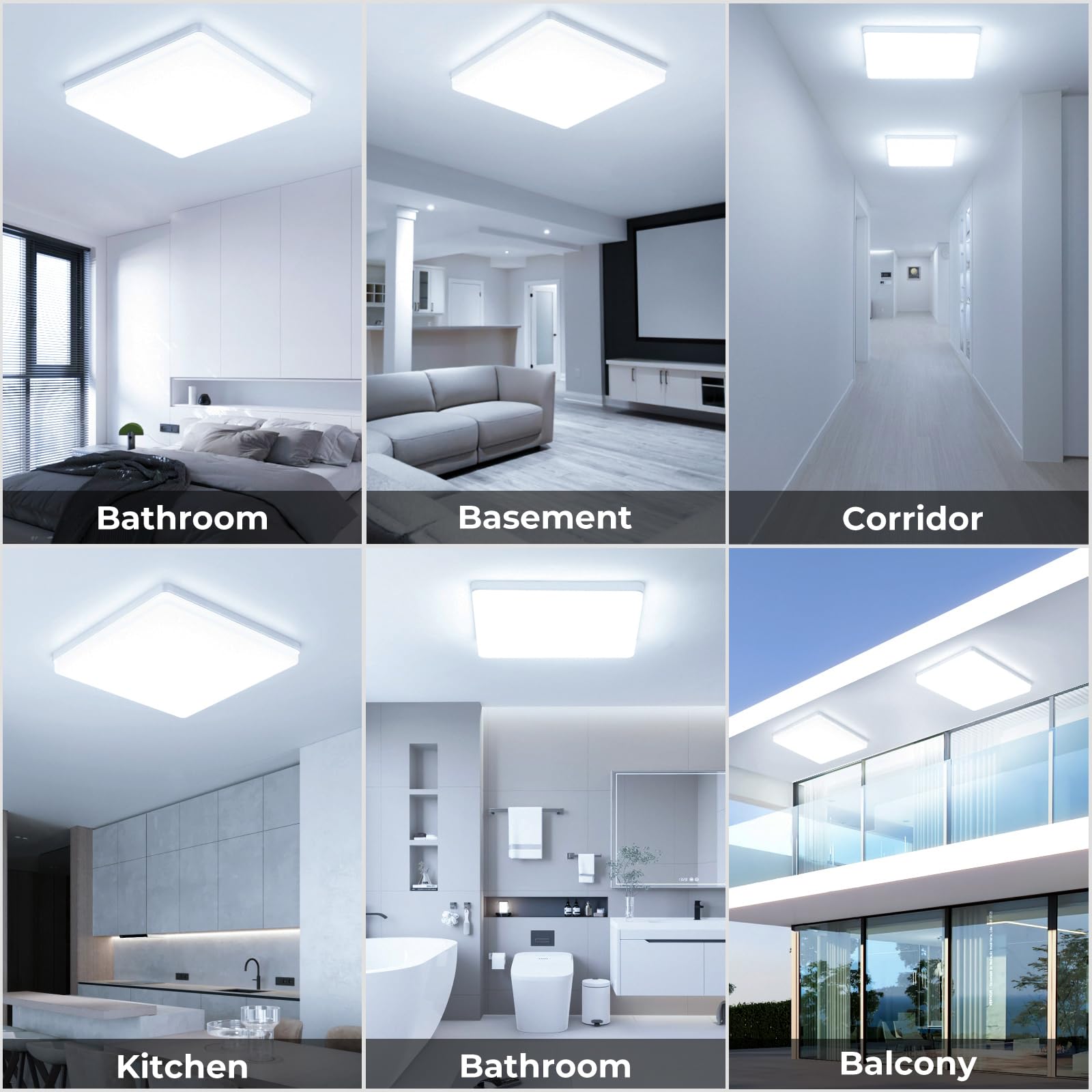Lampara Techo LED 48W: 30CM Plafon LED Techo 6500K, 4800LM Plafon Superficie Panel LED para Dormitorio Cocina Pasillo Baño Sala, Blanco, Cuadrado