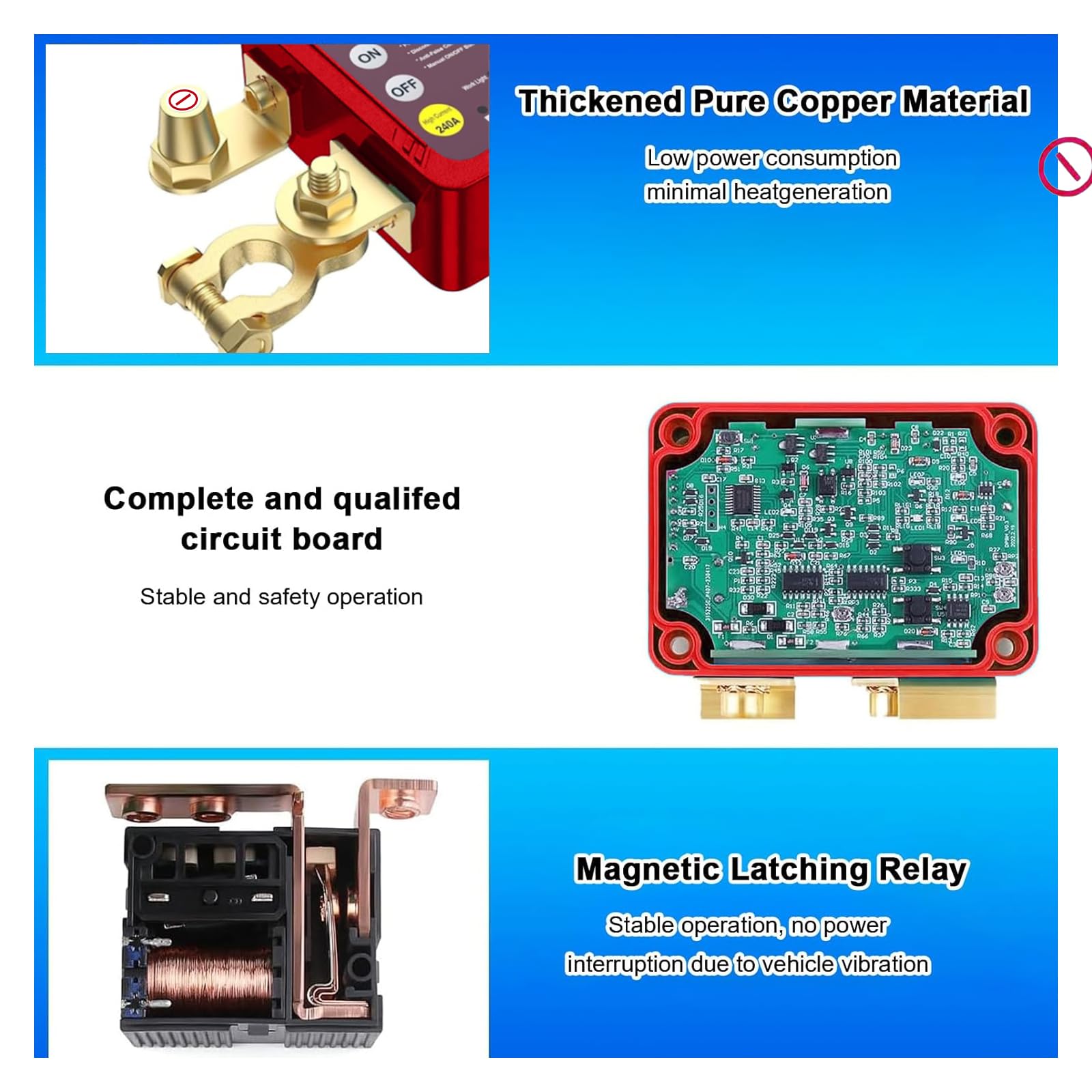 Coupe Circuit Batterie 12v, Coupe Batterie 240A, Coupe Circuit Voiture, Interrupteur D'arrêt Automatique pour Voiture, RV, ATV, Camion, Bateau