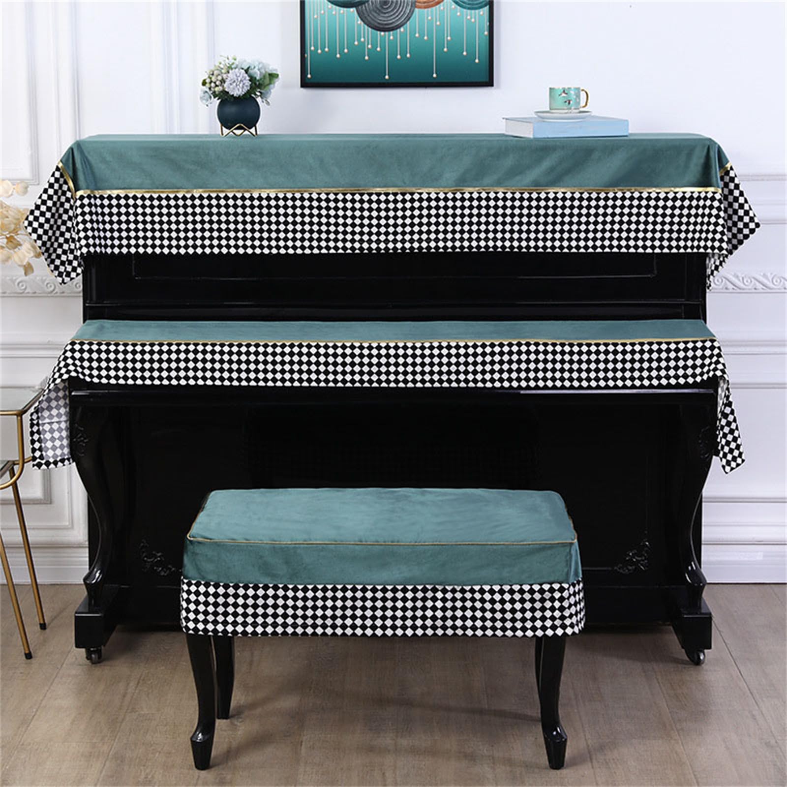 SUNMME Three Piece Set Piano Cover Cloth With Stool Universal Upright Protective Half Draped Dust For Dustproof/a/double (a Double Stool)