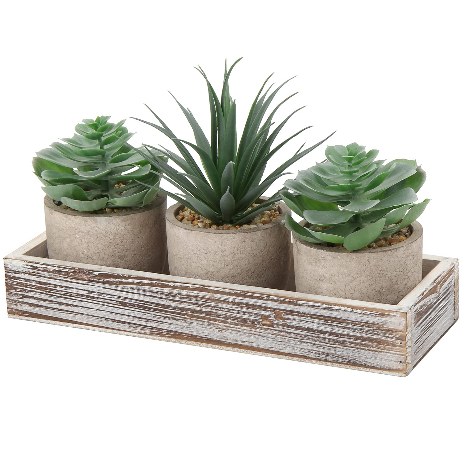 DILATATA Set of 3 Artificial Potted Succulents in Rustic Centerpiece Box Faux Succulent Plants in Pots Fake Potted Succulents Decor Table Centerpiece Desk Windowsill Home Kitchen Office - Medium