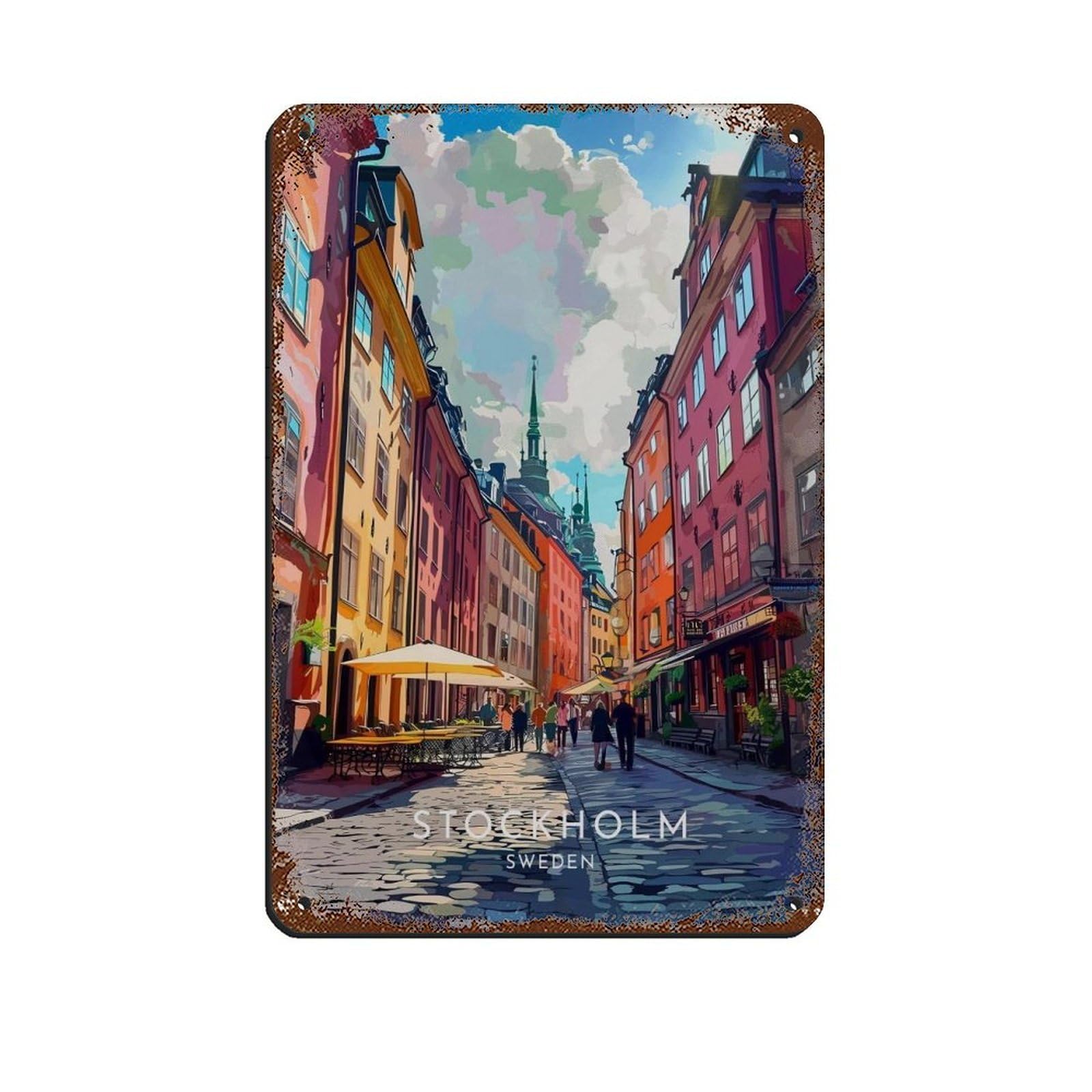 Lxwnze 20L X 30W Cm Stockholm Travel- Sweden, Stockholm Retro Poster Metal Tin Sign Chic Art Retro Iron Painting Bar People Cave Cafe Family Garage Poster Wall Decoration 8X12inch(20X30cm)