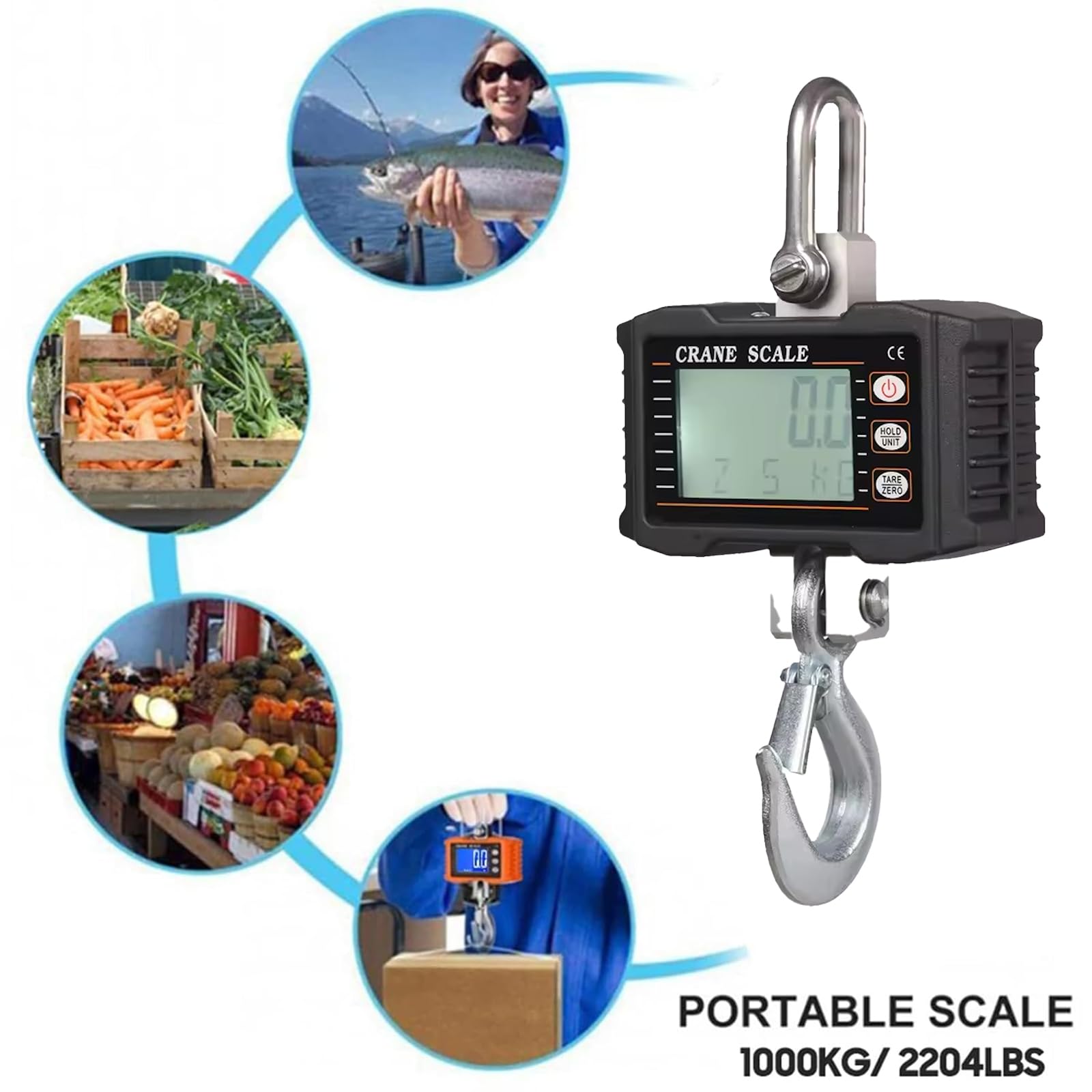 Voltix Balance de grue numérique rechargeable avec télécommande, 1000 kg - Balance à crochet Balance suspendue de haute précision pour une utilisation intensive (Noir)