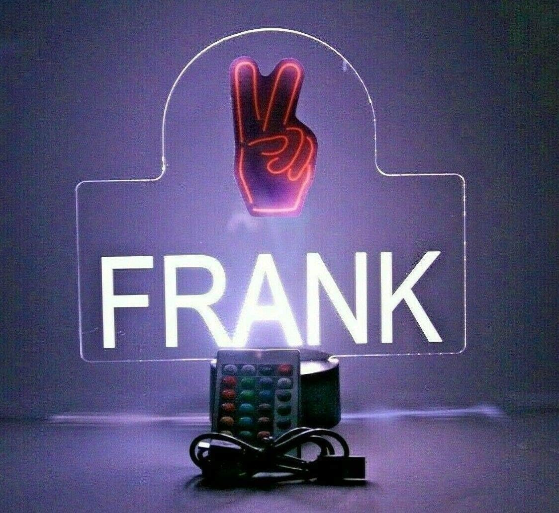 MIRROR MANIA Two Fingers V-sign Victory Peace Night Light Up LED Engraved Custom Name Free Personalized Gift Desk Table Lamp Energy Efficient Home Room Decor with Remote, 16 Color Options, It's Wow