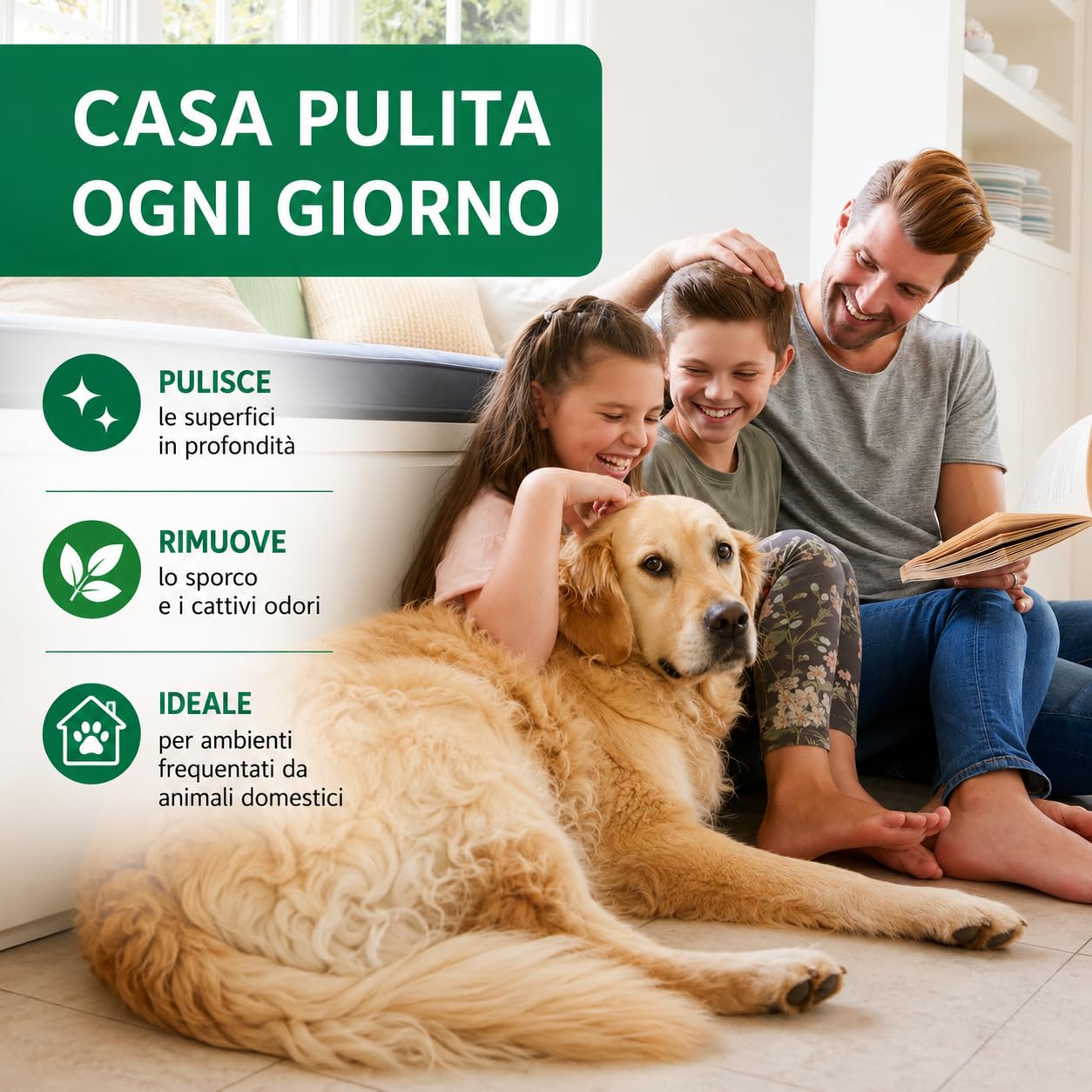 Detersivo pavimenti animali naturale 100 bustine monodose da 5g, Detergente pavimenti non schiumogeno senza cloro sicuro per animali, lavapavimenti detersivo in polvere 500g - Made in italy