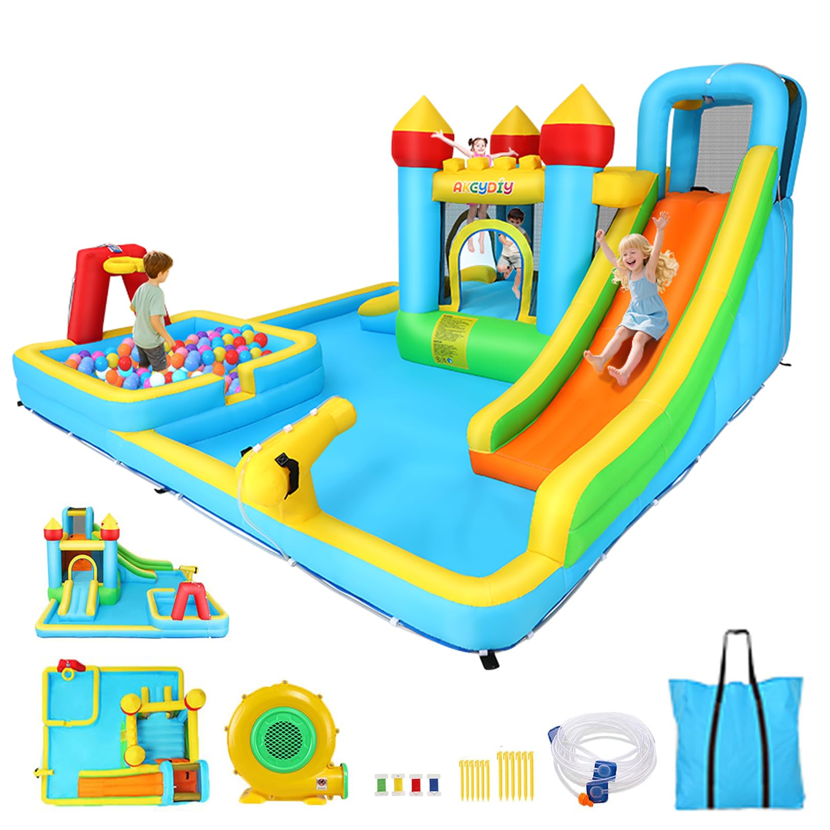 AKEYDIY Kids Bounce House for Kids 3-12, Inflatable Slide Park for Indoor Outdoor,13X12.5ft Giant Blow Up Bouncy House w/Deep Pool, Inflatable Water Park for Kid Family Party