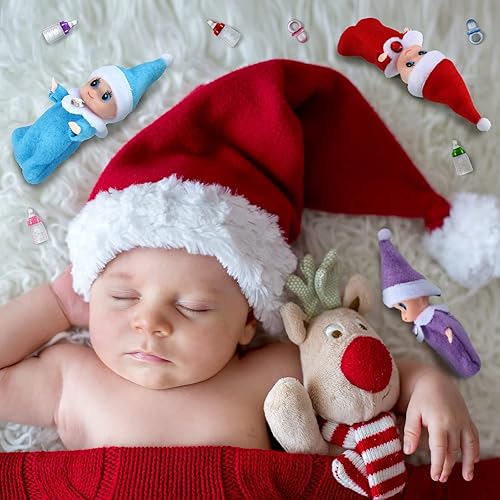 Miniatura 4 de Juego de 18 muñecas elfas pequeñas, 6 elfos de Navidad, 6 botellas de leche de elfo y 6 chupetes de elfo, mini muñecas coloridas de felpa lindas