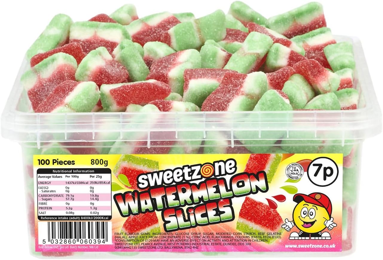 Sweetzone Sweets Tub Filled Full Of Fizzy Watermelon sweets 800g of Pieces of Sour Watermelon