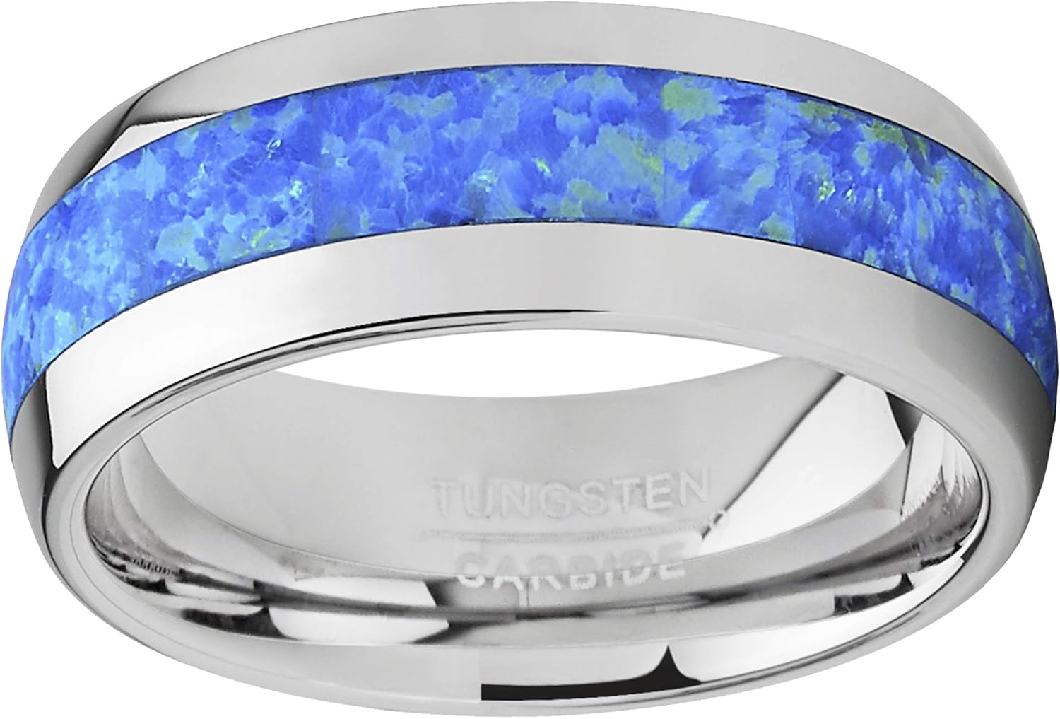Metal Masters Co. Tungsten Carbide Wedding Band Dome Ring with Blue Green Simulated Opal Inlay 8mm