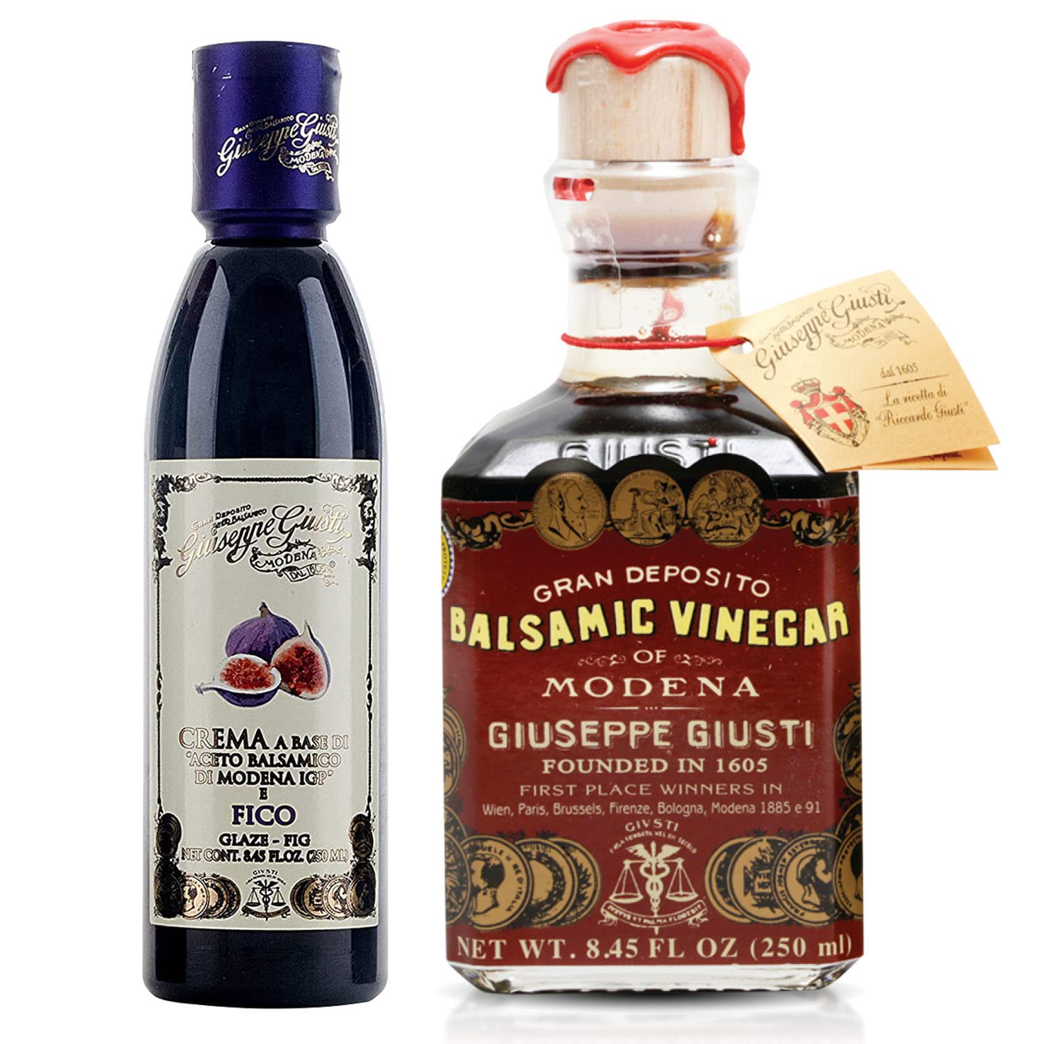 Giuseppe Giusti Crema Fig Balsamic Glaze of Modena and Giusti Aged Balsamic Vinegar of Modena Italy