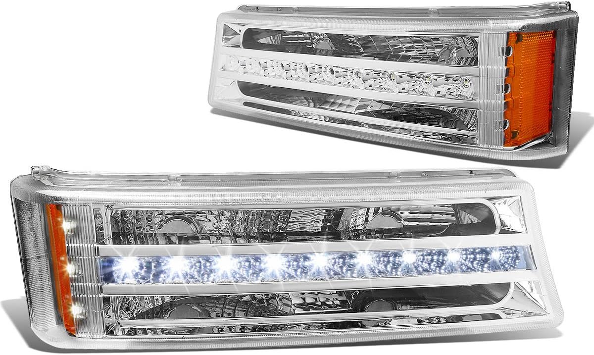 Auto Dynasty Pair LED DRL Stripe Smoked Housing Front Bumper Light Lamp Compatible with Chevy Silverado Avalanche 1500 2500 03-06