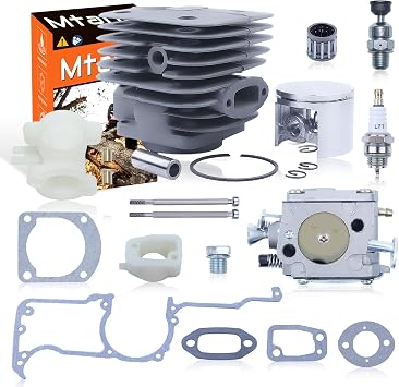 52mm Big Bore Cylinder Piston Carburetor Overhaul Kit for Husqvarna 266XP 266 266SE XP SE 61 Parts Chainsaw Intake Spacer Manifold Adaptor Gasket Set with Decompression Valve