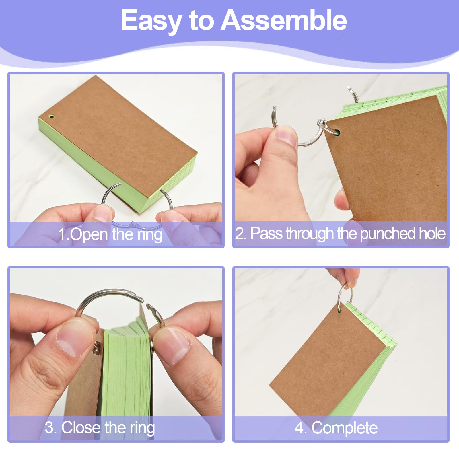 300 Fiches Bristol A8 + Anneaux De Reliure - 6 Couleurs, Papier Ligné Recto-verso - Pour Révisions, Listes, Recettes, Organisation Bureau/école - Kit Complet