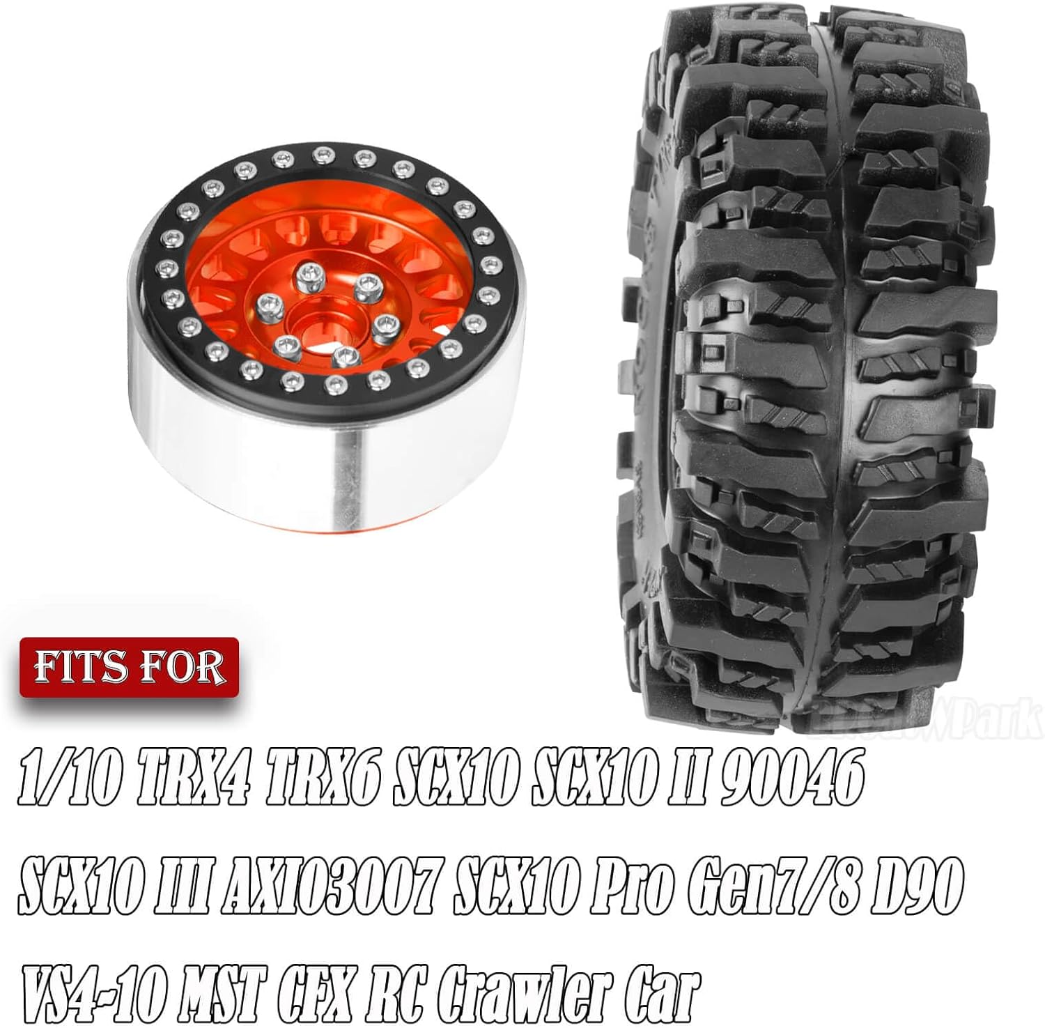 Rc 1.9 Wheel Tires for 1/10 TRX4 TRX6 SCX10 SCX10 II 90046 SCX10 III AXI03007 SCX10 Pro Gen7/8 D90 VS4-10 MST CFX RC Crawler Car,4pcs Aluminum RC 1.9 Beadlock Wheel,Orange