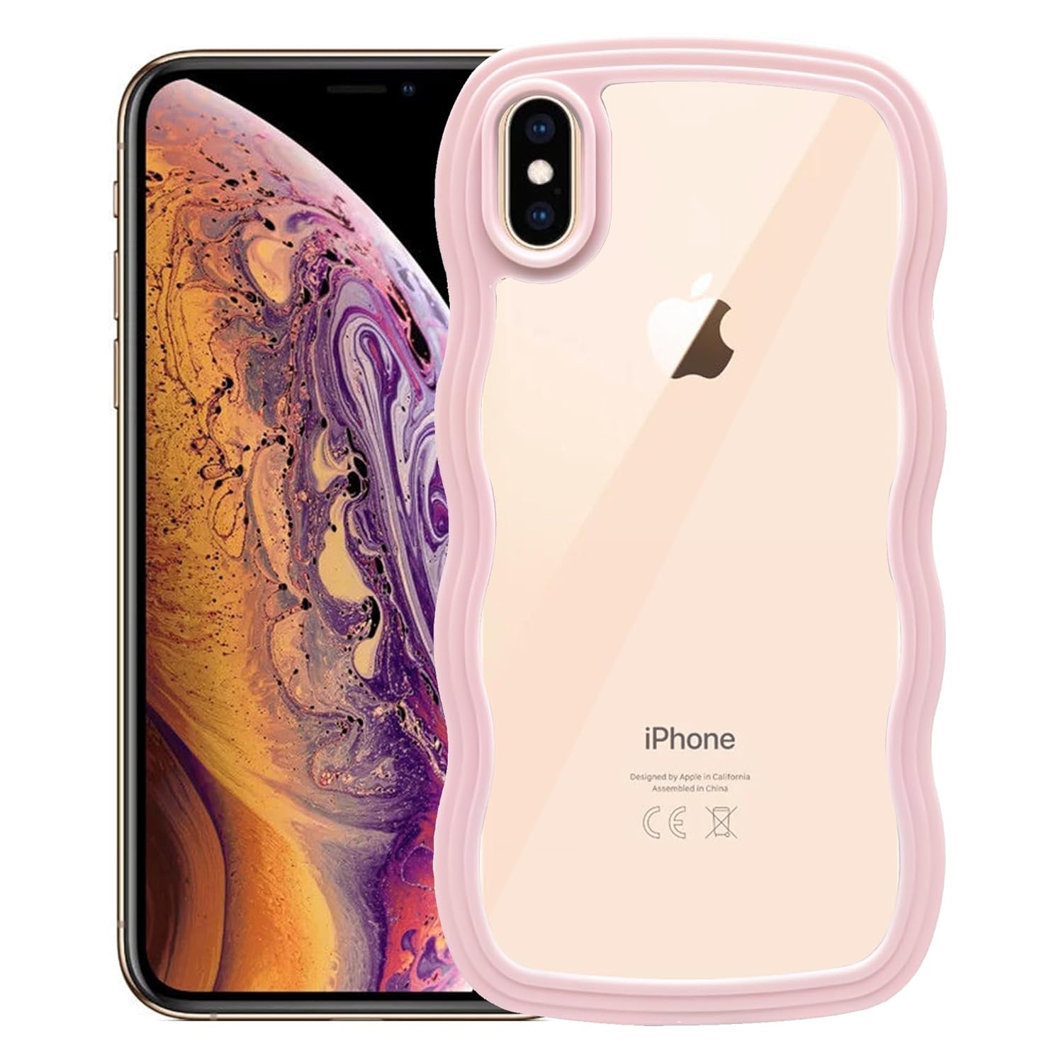Back Cover Compatible for iPhone X/iPhone Xs | Cute Curly Wave Case, Shock Proof, Grip, Soft TPU & Girls Stylish, Camera Bump Protector | for iPhone X/iPhone Xs (Pink)