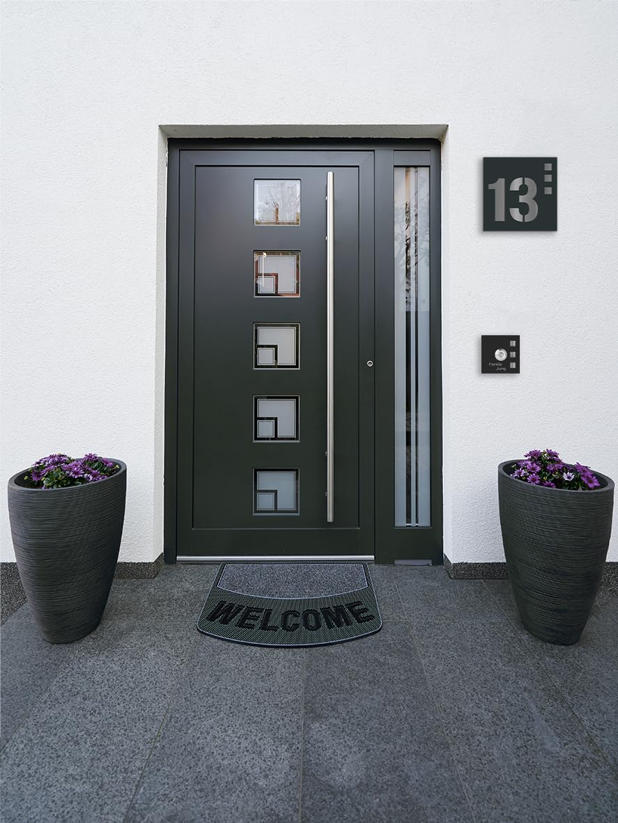 Jung Edelstahl Design Briefkasten Set Köln anthrazit RAL 7016 incl. Türklingel und Hausnummer. Individuell personalisierbar