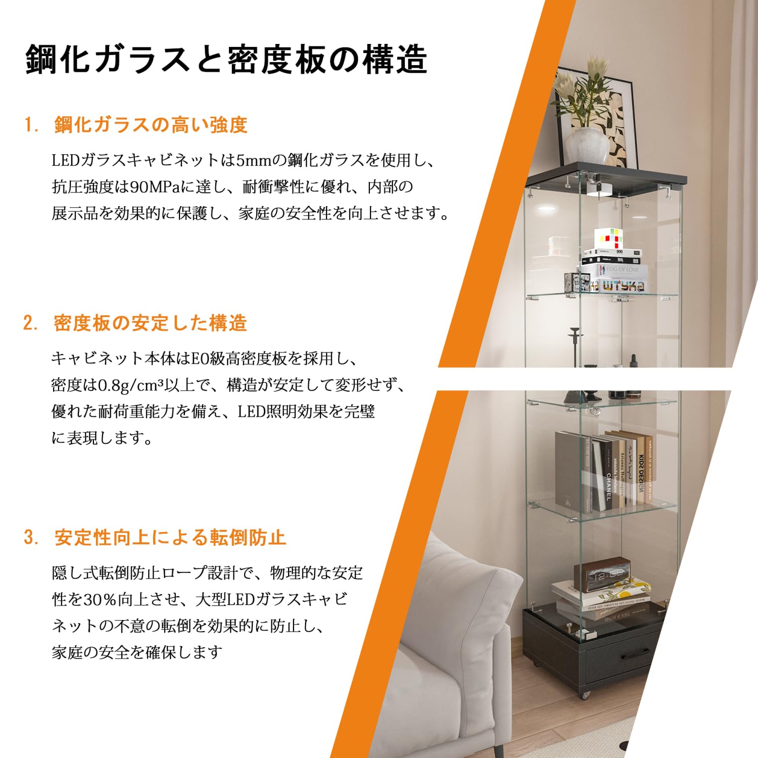 Amazon.co.jp: LED照明付き ロック付き 強化ガラスディスプレイ