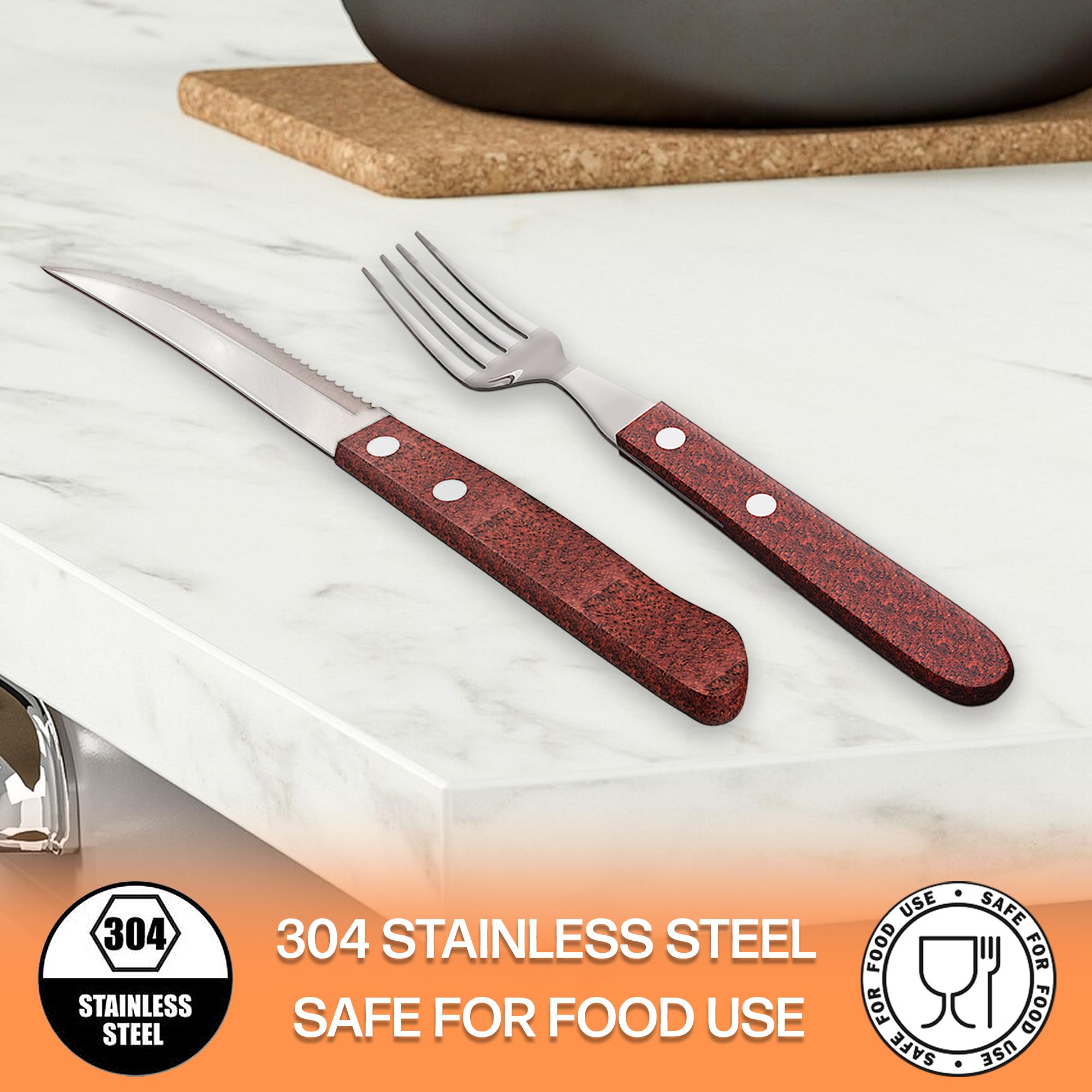 Set 12 Posate Da Bistecca In Acciaio Inox Con Manico Legno - 6 Coltelli E 6 Forchette, Per Carne E Piatti Gourmet - Foto 8