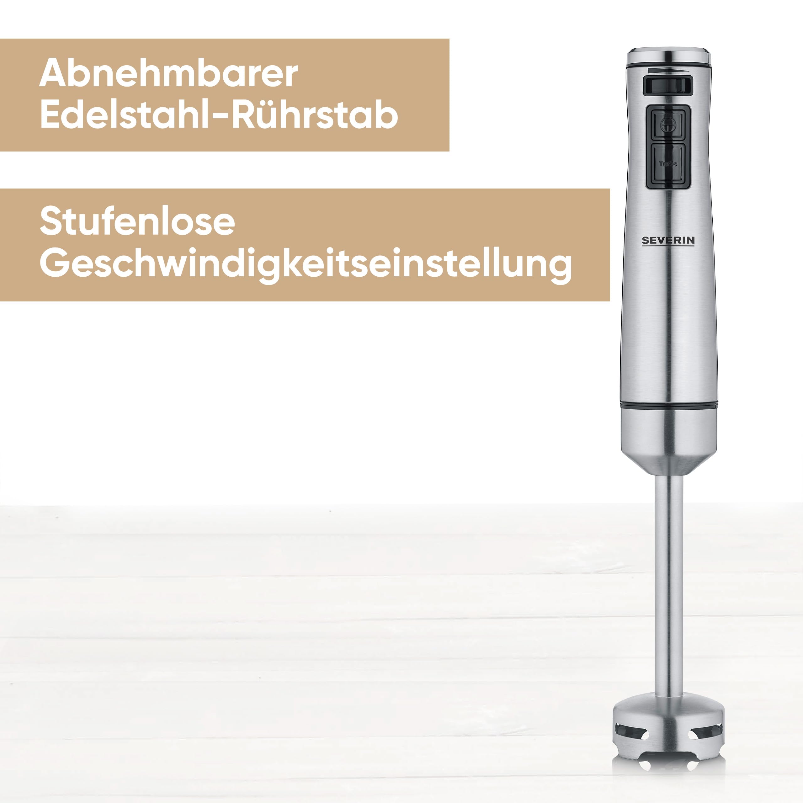 SEVERIN Stabmixer zum Pürieren und Zerkleinern, Mixstab mit 4-Klingen-Edelstahlmesser, abnehmbarer Pürierstab mit Mixbehälter, 1.000 W, schwarz / Edelstahl-gebürstet, SM 3773