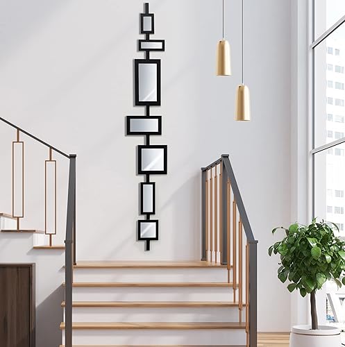 LiveInUrban Decoración de pared moderna retro de mediados de siglo para dormitorio, sala de estar, rectángulo plateado, 7 unidades