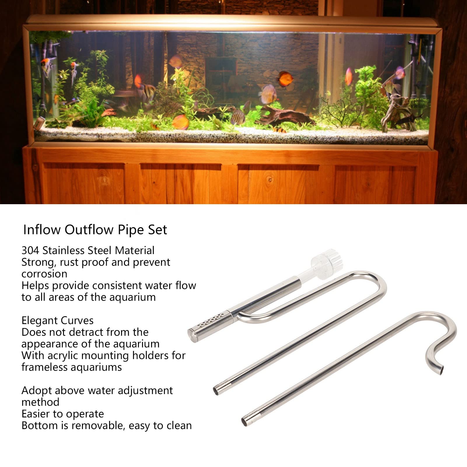 Tyenaza Juego De Tubos De Entrada Y Salida, Tubo De Lirio Ajustable De Acero Inoxidable 304 con Desnatador De Superficie para Filtro De Acuario(16mm)