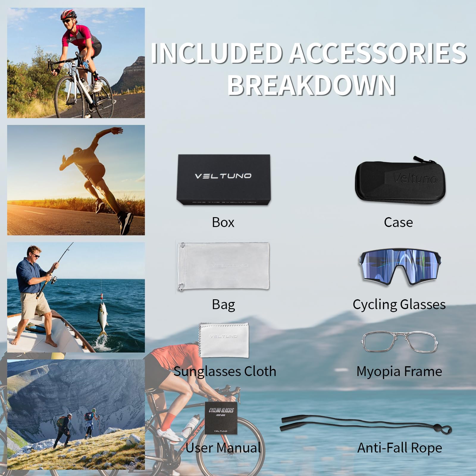 Occhiali da sole fotocromatici da ciclismo, unisex, protezione UV, occhiali da sole sportivi per baseball, corsa, guida (montatura nera/lenti blu ghiaccio Revo)