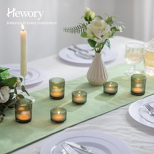 Miniatura 18 de Hewory Portavelas de cristal de candelita de cristal: 8 portavelas votivas ámbar, portavelas para velas de té, soportes acanalados para velas de té