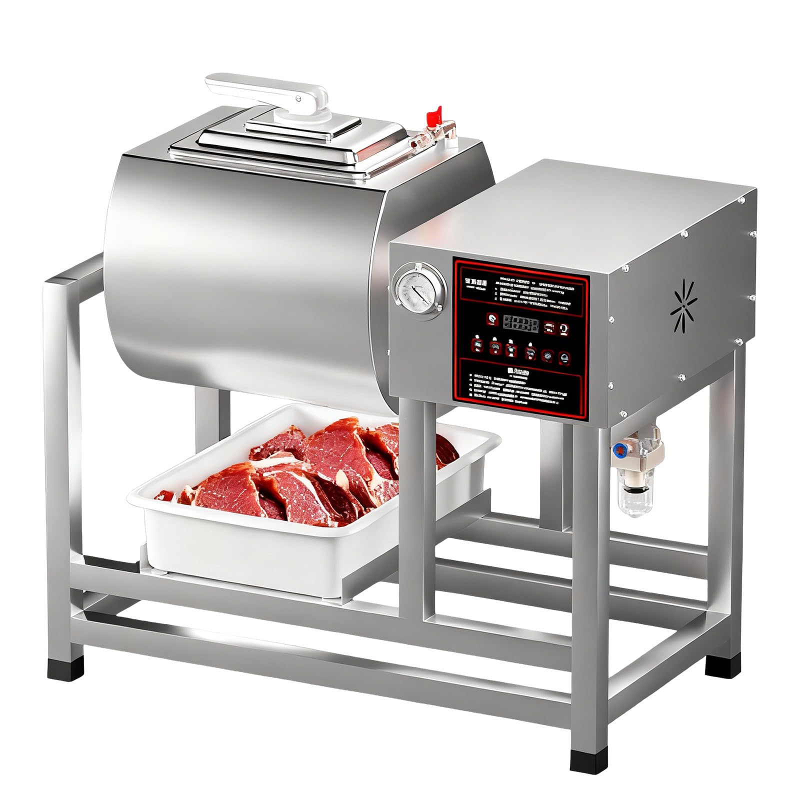 BOOZXCV Commercial Meat Tumbler Marinator, 45l Vacuum Tumbler Marinating Machine - With Bidirectional Rotation,1-90 Min Timer, Stainless Steel, For Beef Pork Mutton Chicken (B)