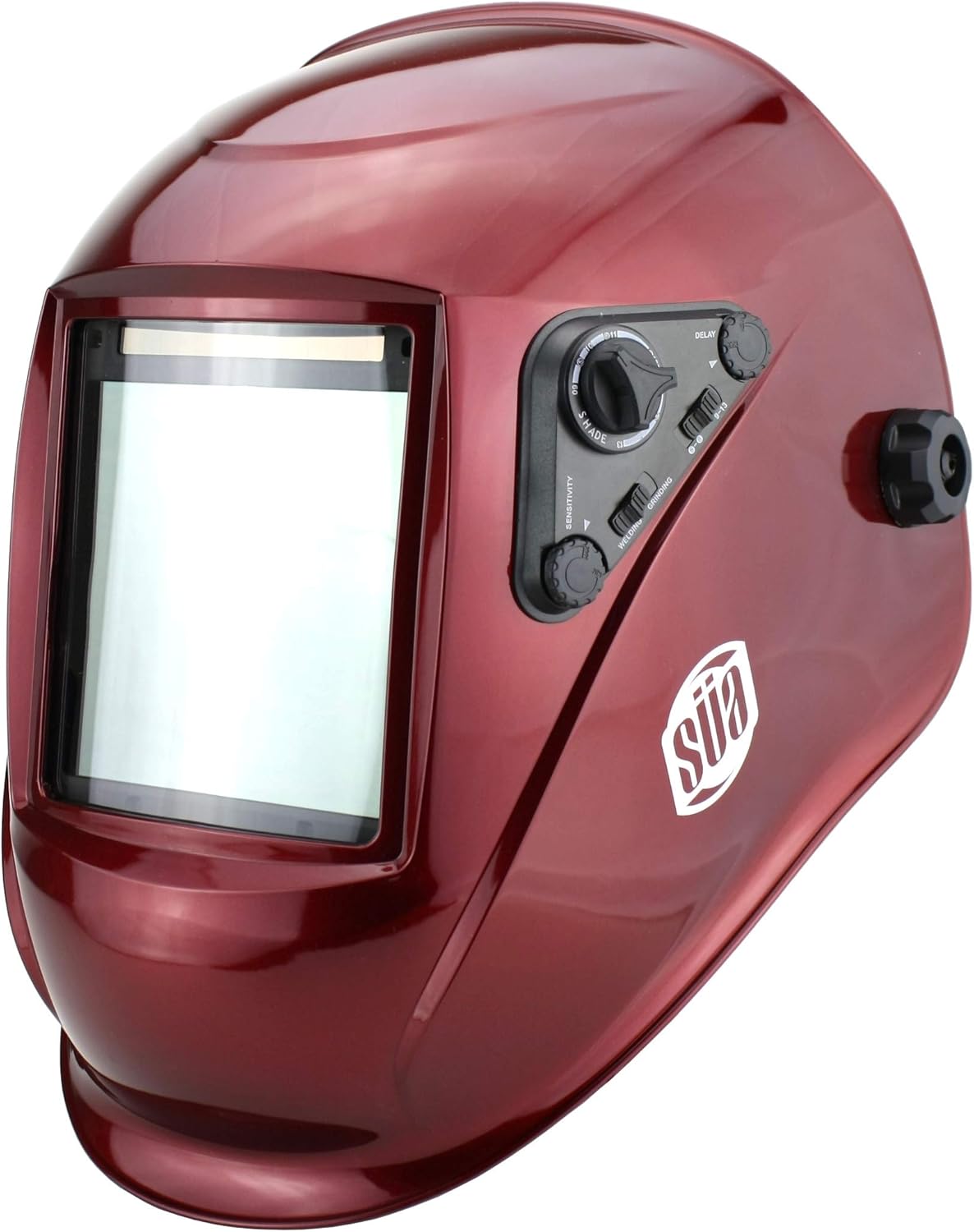 SÜA Welding Helmet - Model: Vector - Auto Darkening - Largest Viewing Area: 4" x 4" - Photovoltaic Powered - Ergonomic Headgear - Color: Red
