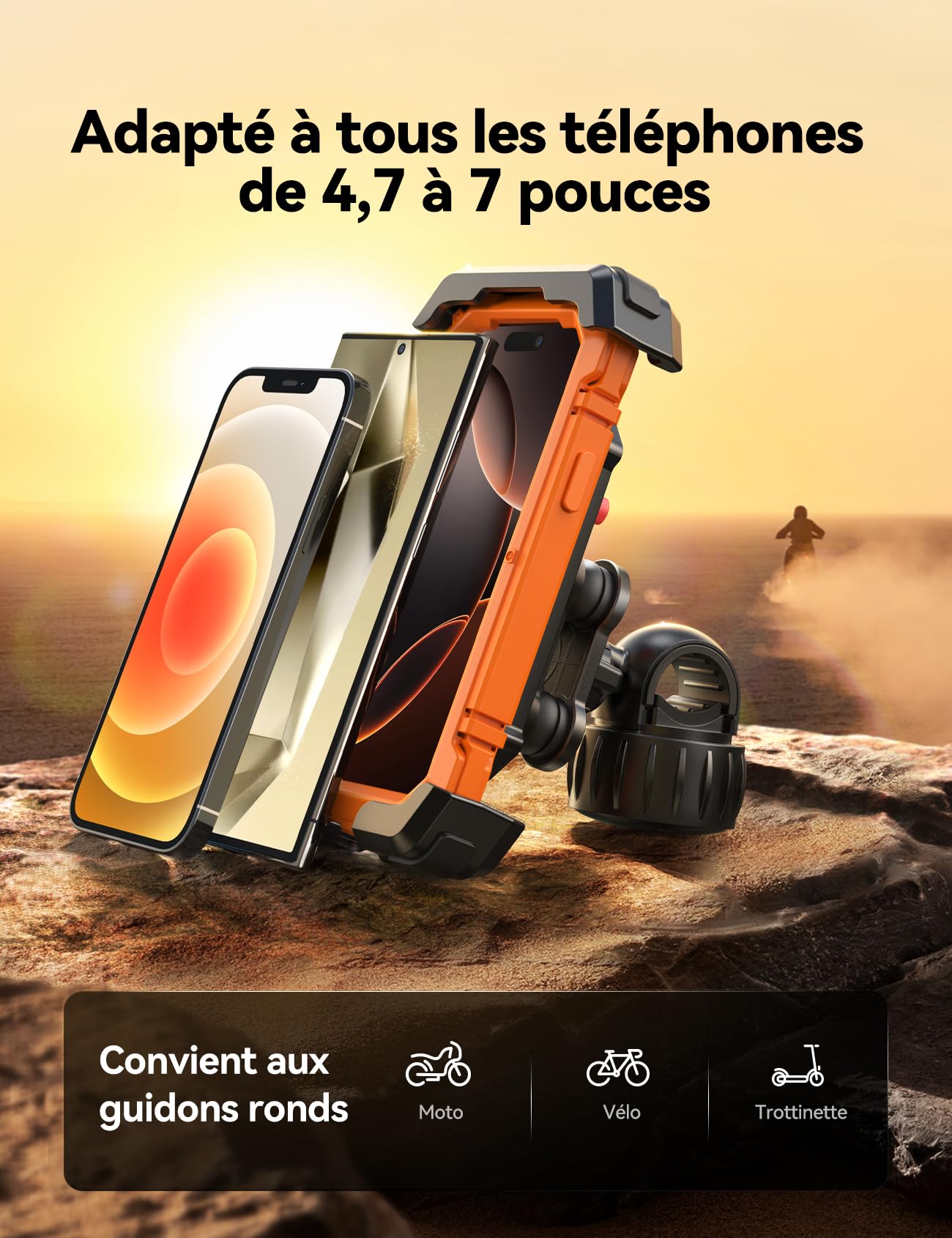 JOYROOM 2026 Support Téléphone Moto【Dernier Amortisseur】 Universel Porte Téléphone Vélo, Anti-Vibration pour iPhone 17/16/15 Pro Max, Samsung S25/S24/23 Ultra, Smartphones 4,7"-7"