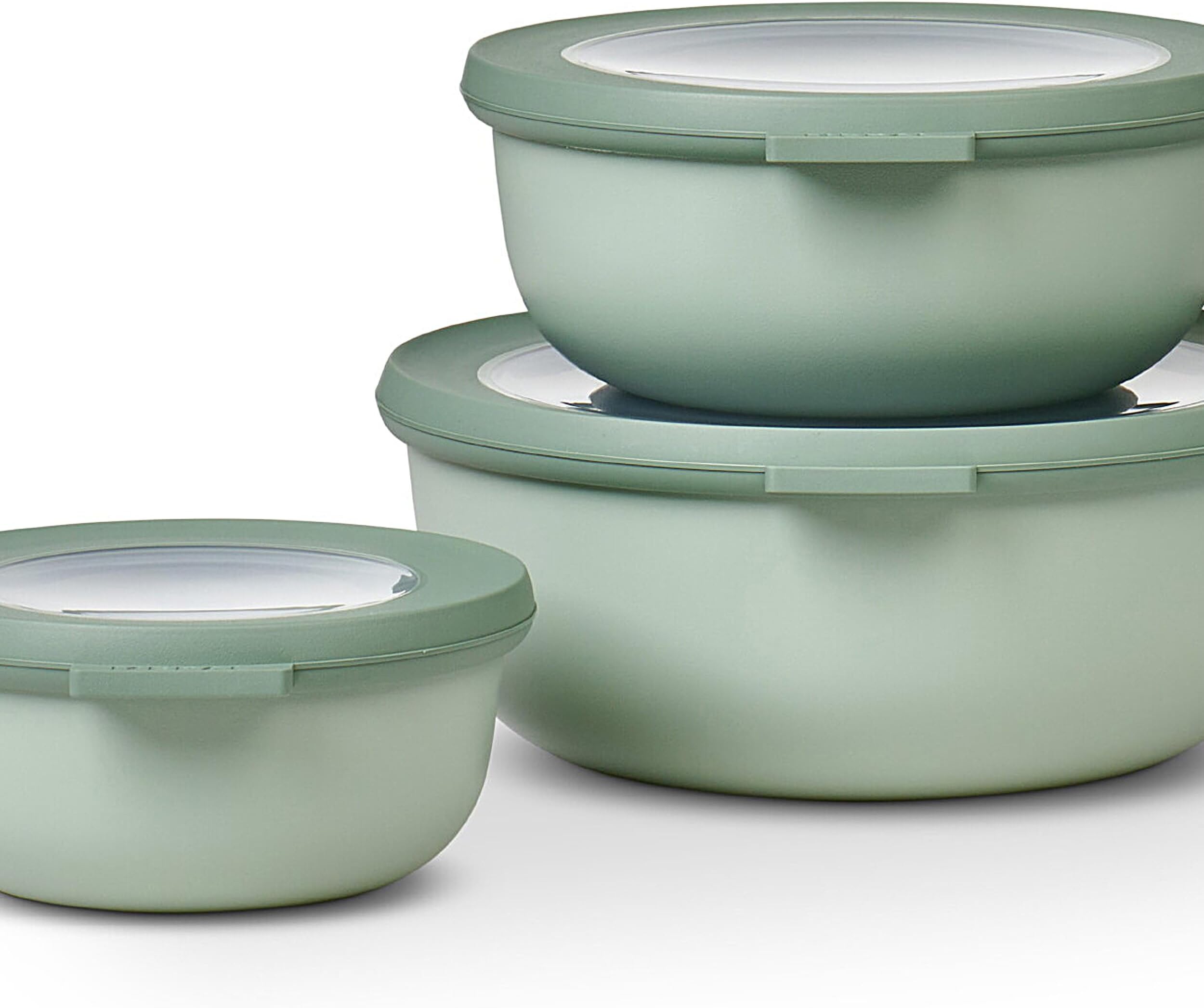Multi Bowl Cirqula 3-Piece Set – Food Storage Container with Lid - Suitable as Airtight Storage Box for Fridge & Freezer, Microwave Container & Servable Dish - 350, 750, 1250ml - Nordic Sage