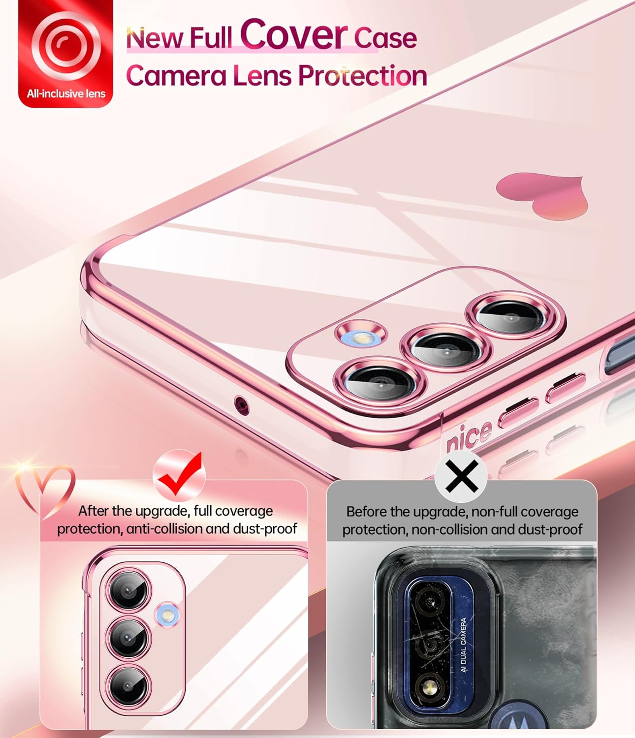 LeYi for Galaxy A16-5G Phone Case: Tempered Glass Screen Protector [2 Pcs]+ Full Camera Lens Protection,Love Heart Plating Luxury Shockproof Phone Case para Samsung A 16 5G Cute,Pink Pink A16 5G 6.7" image 4 of 9 B0DD35WBMT