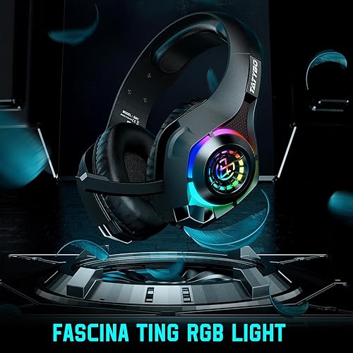 Vista 3 de Tatybo Auriculares para juegos para PS4 PS5 Switch Xbox One PC con luz RGB, micrófono con cancelación de ruido, auriculares para juegos de sonido