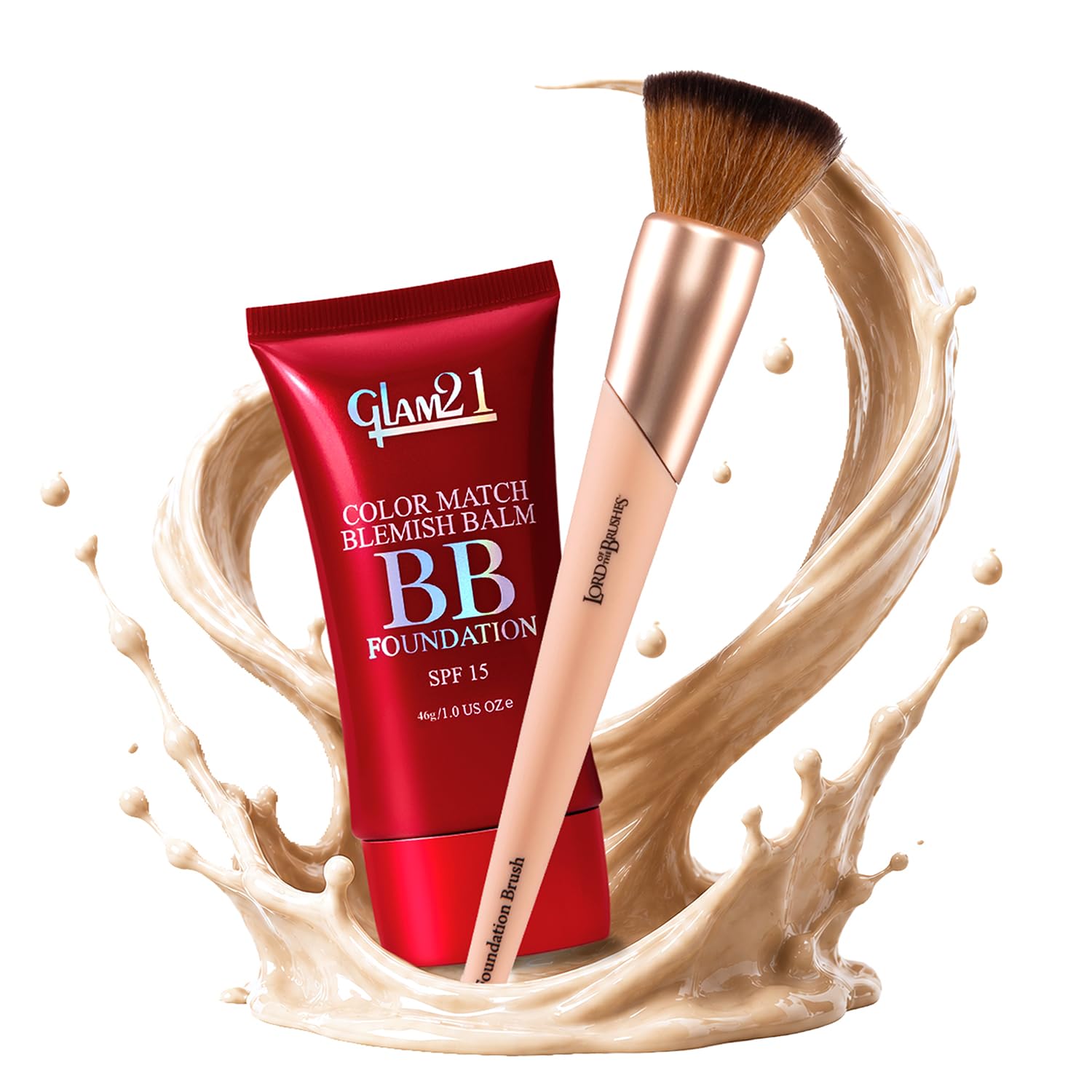 Glam21 Color Match BB Cream Foundation SPF 15-Light Natural-01 ,46gm) + Lord Of The Brushes Foundation Brush | Lightweight BB Cream Makeup Combo | Natural Glow | Non-Cakey Daily Wear | Flawless Blending-image-2