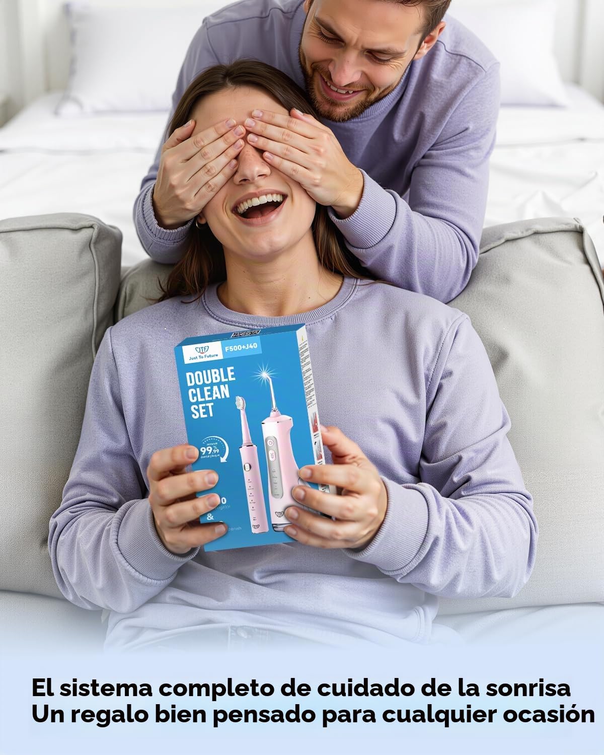 JTF Cepillo de Dientes Eléctrico y Irrigador Bucal 2-en-1 – Kit de Higiene Bucal Portátil para una Limpieza Eficaz y Suave, Múltiples Modos para Brackets y Encías Sensibles, Inalámbrico(Rosa)