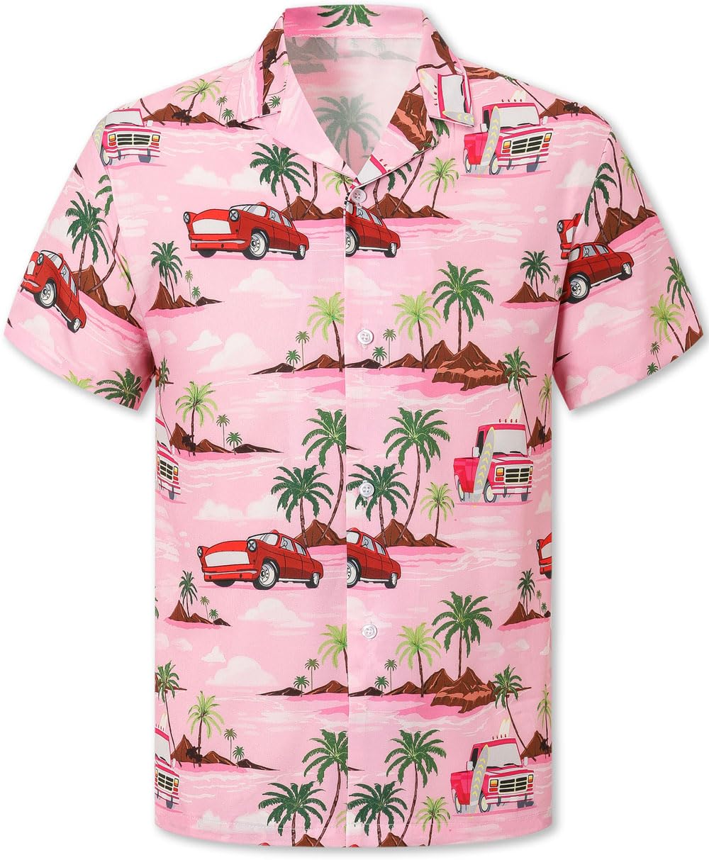Cromoncent Hawaiian Shirt for Boy&amp;Men Short Sleeve Cuban Collar Tropical Holiday Summer Beach Shirts