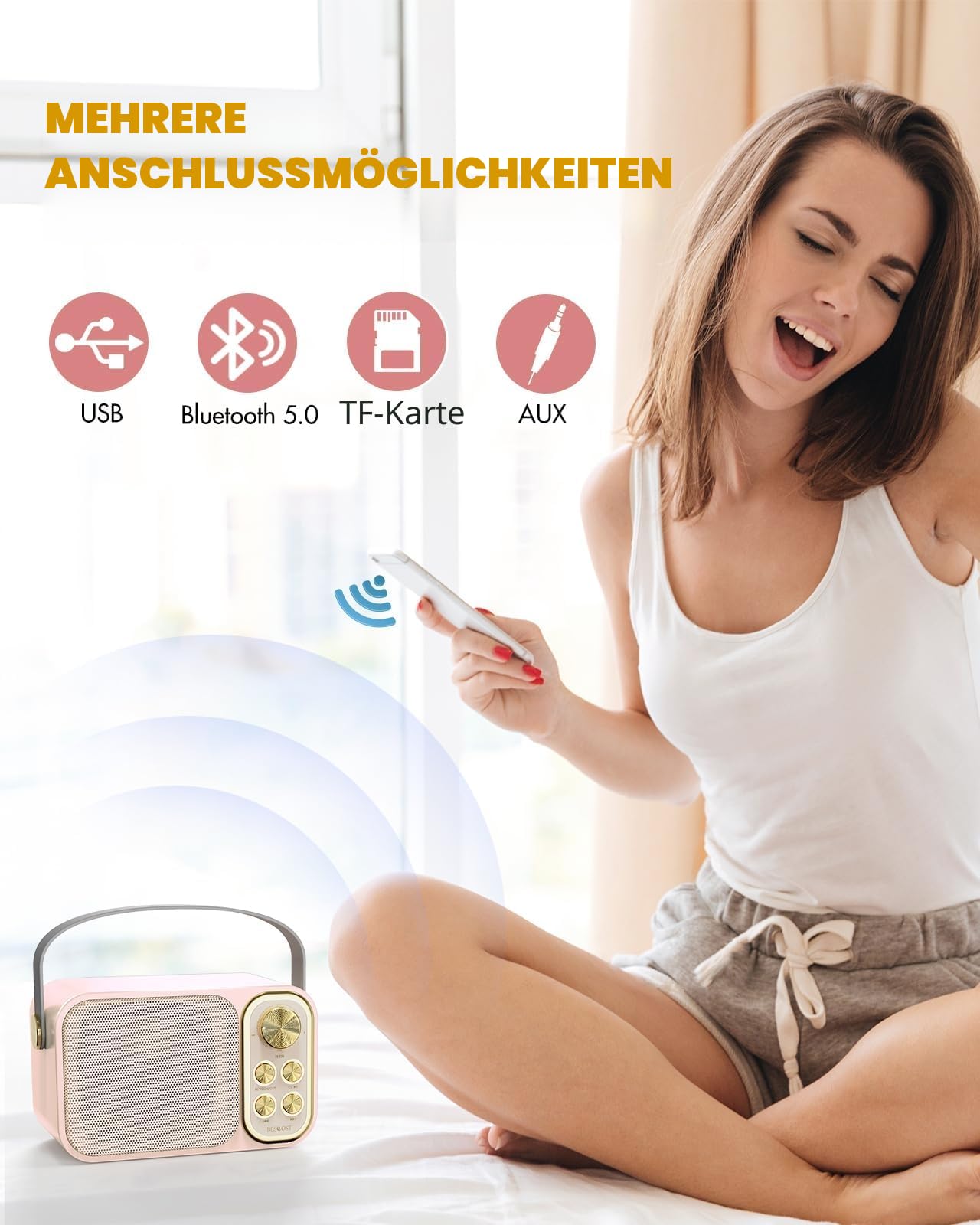 Karaoke Maschine mit 2 Mikrofonen, Mini Karaoke Anlage mit 7 Stimmeffekten, tragbare Bluetooth Karaoke Lautsprecher für Kinder & Erwachsene, Perfekt für Partys, Geburtstage
