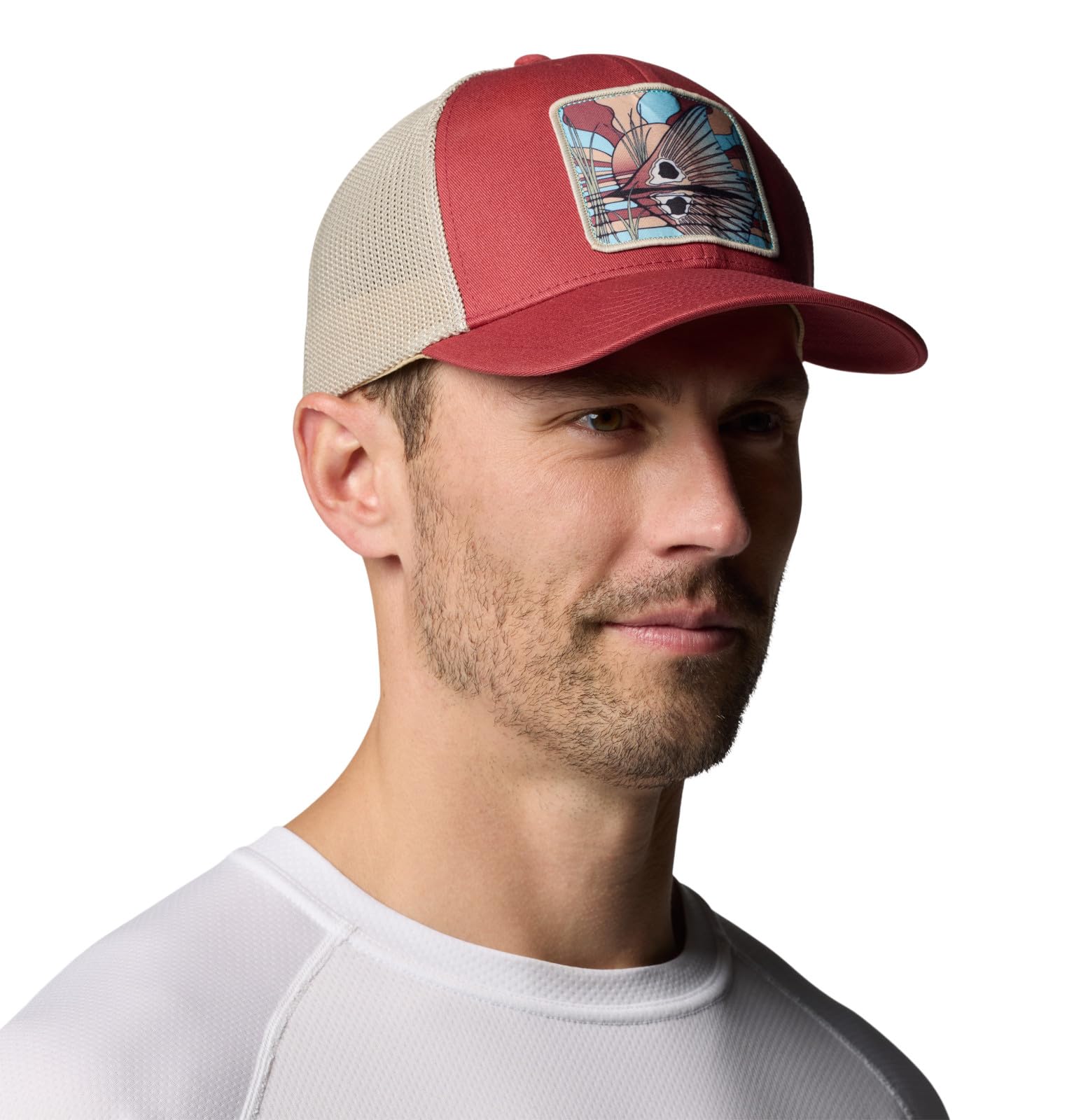 Columbia Unisex Dusty Crimson/Fossil/Redfish Shine Pfg Patch Mesh Ball Cap, S-M
