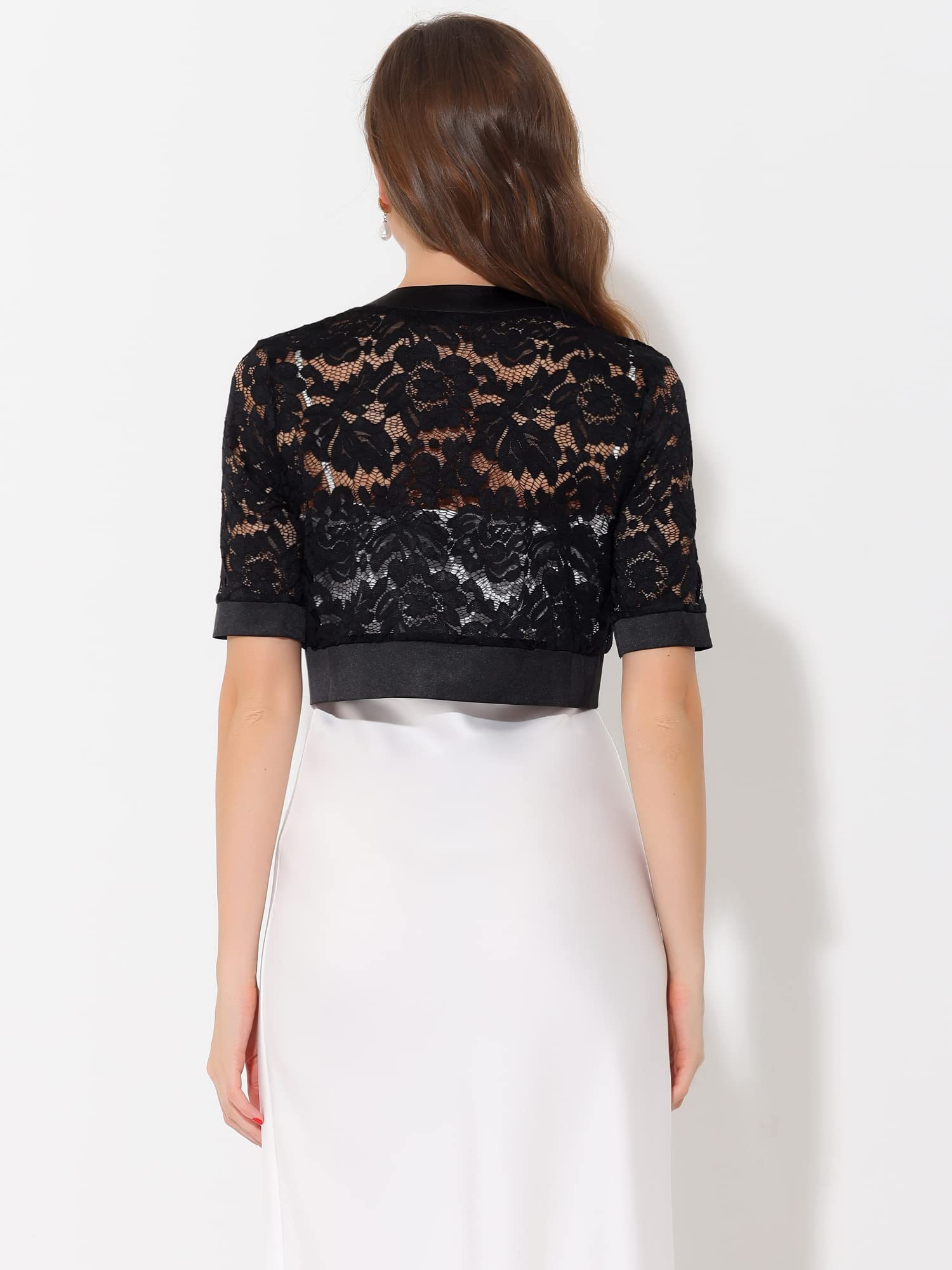 Allegra K Bolero - Coprispalle da donna, in raso, a maniche corte, in pizzo